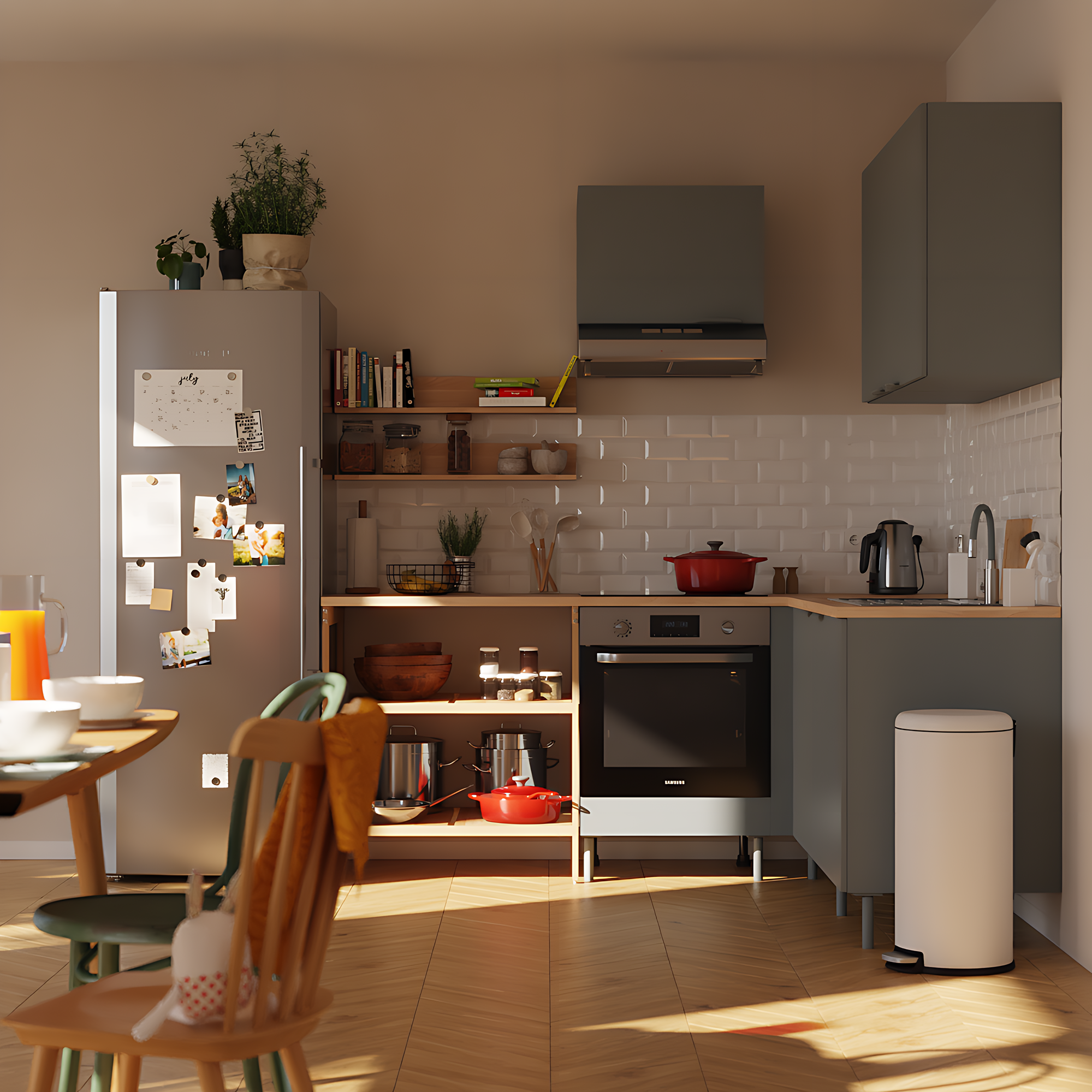 Cocina en kit en l eleki gris 9 módulos l.205 x h.217 x p.186 cm