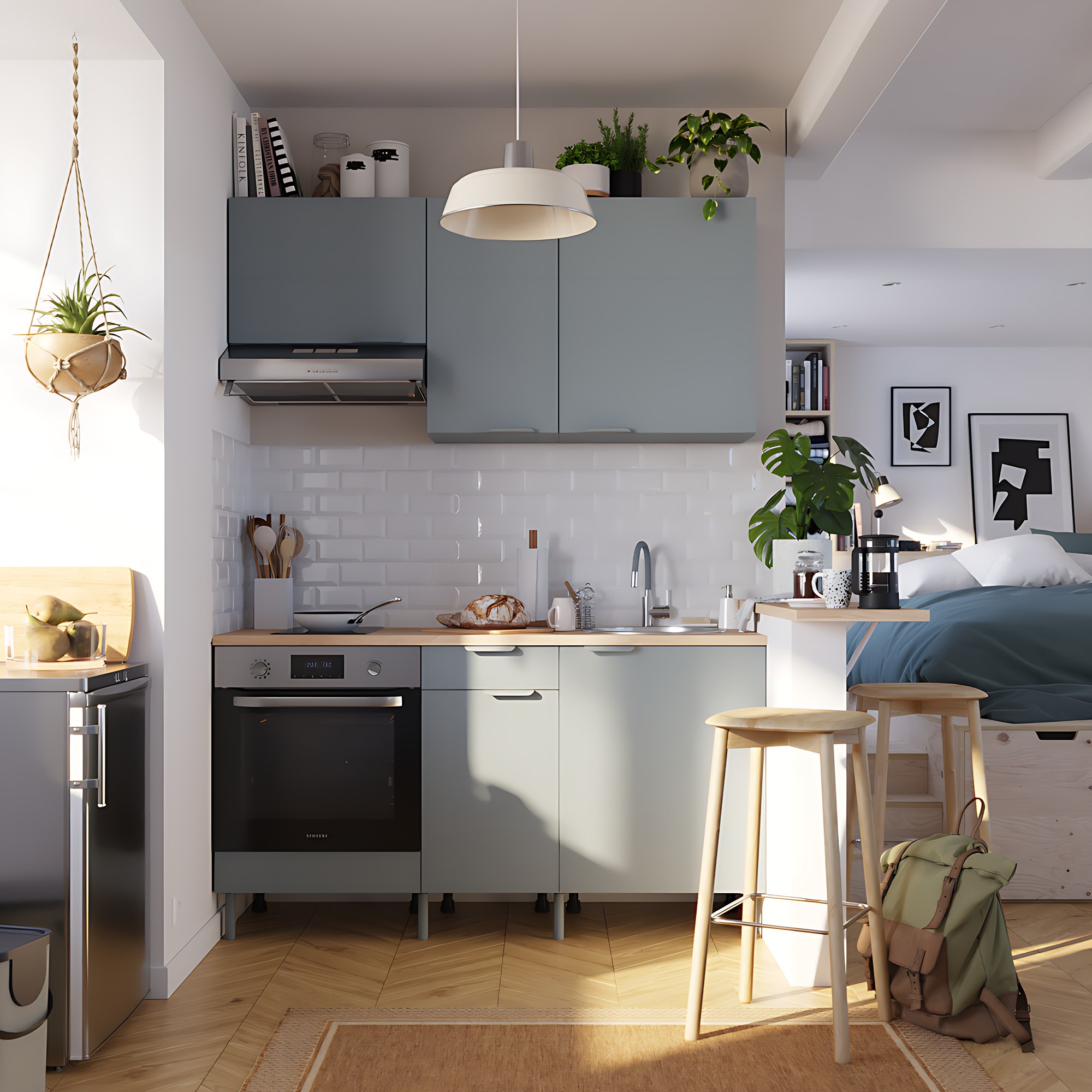 Cocina en kit eleki gris 3 módulos altos + 3 bajos l.160 x h.217 x p.58 cm