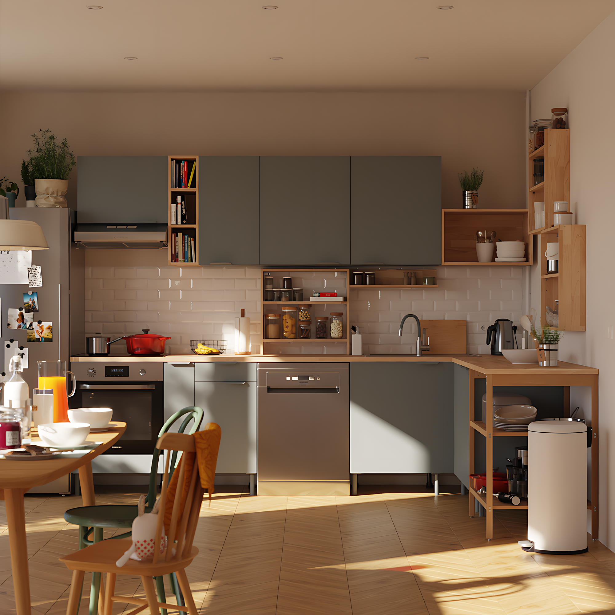 Cocina en kit en l eleki gris 17 módulos l.305 x h.217 x p.226 cm