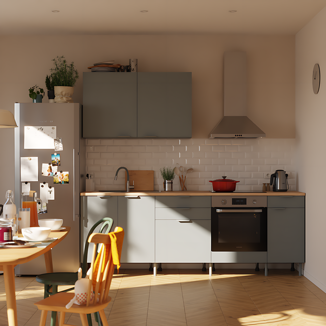 Cocina en kit Eleki gris 2 módulos altos + 4 bajos L.240 x H.217 x P.58 cm