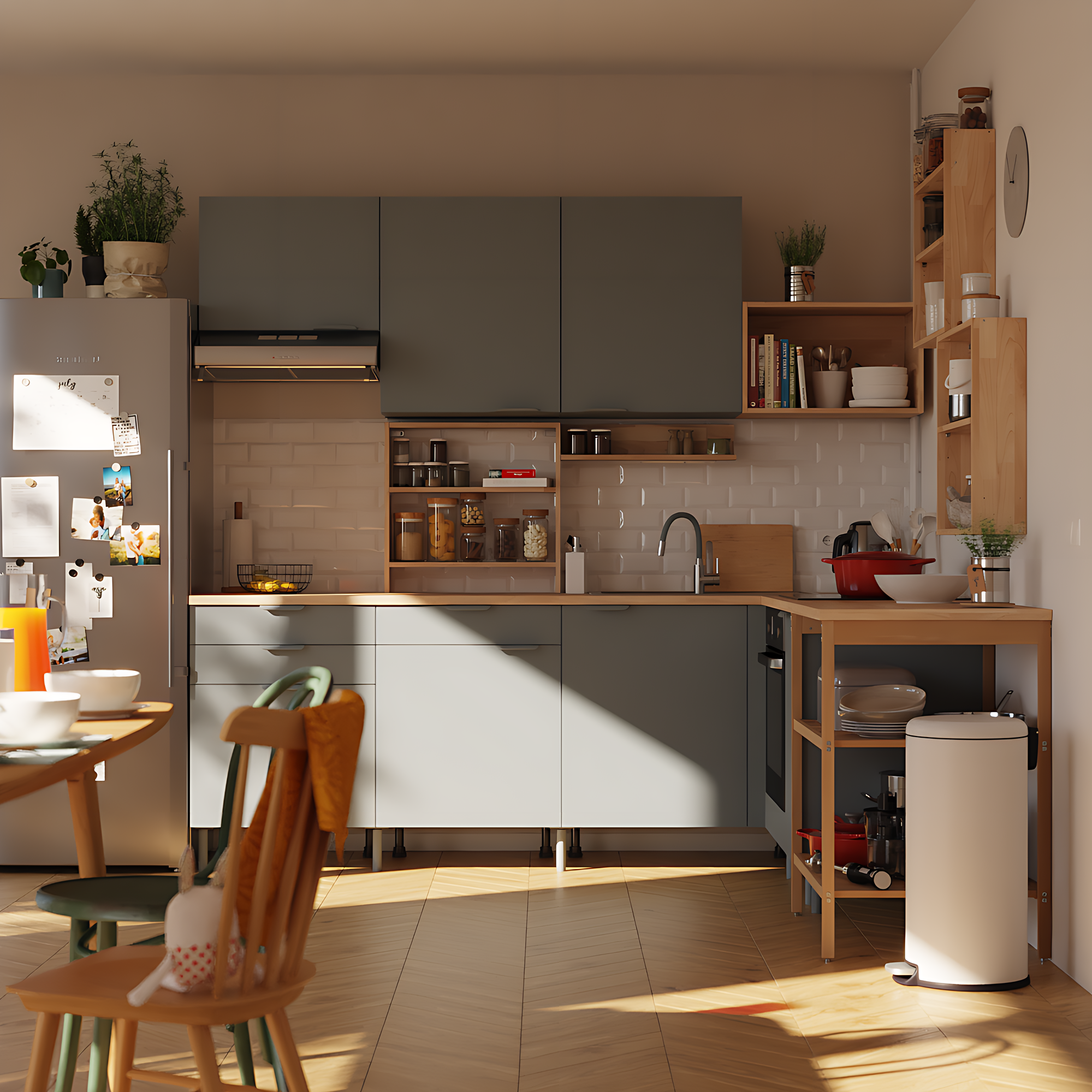 Cocina en kit en l eleki gris 14 módulos l.246 x h.217 x p.225 cm