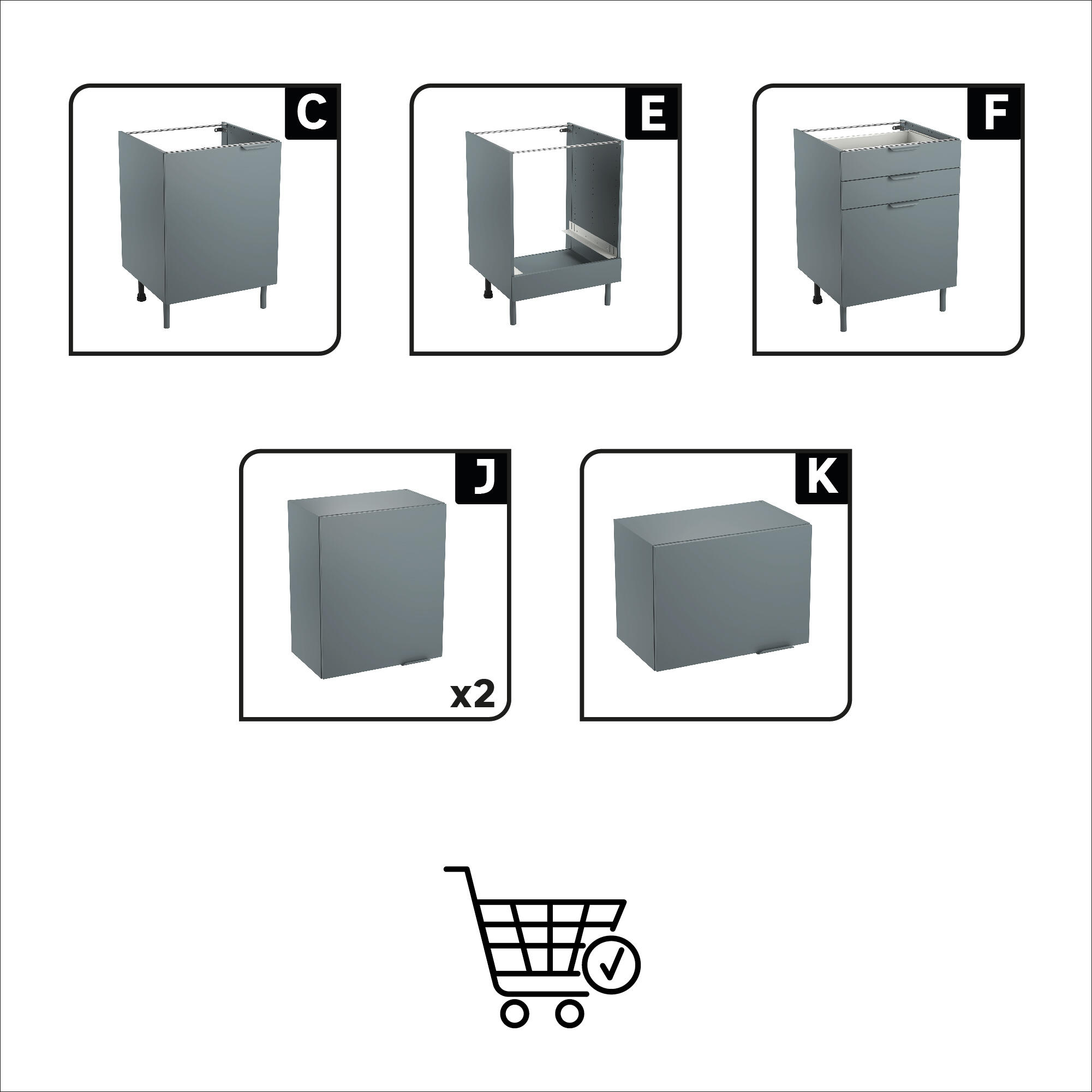 Cozinha móveis inferior e superior Delinia Eleki cinzento 1,8m 4 portas 3 gavetas - 8