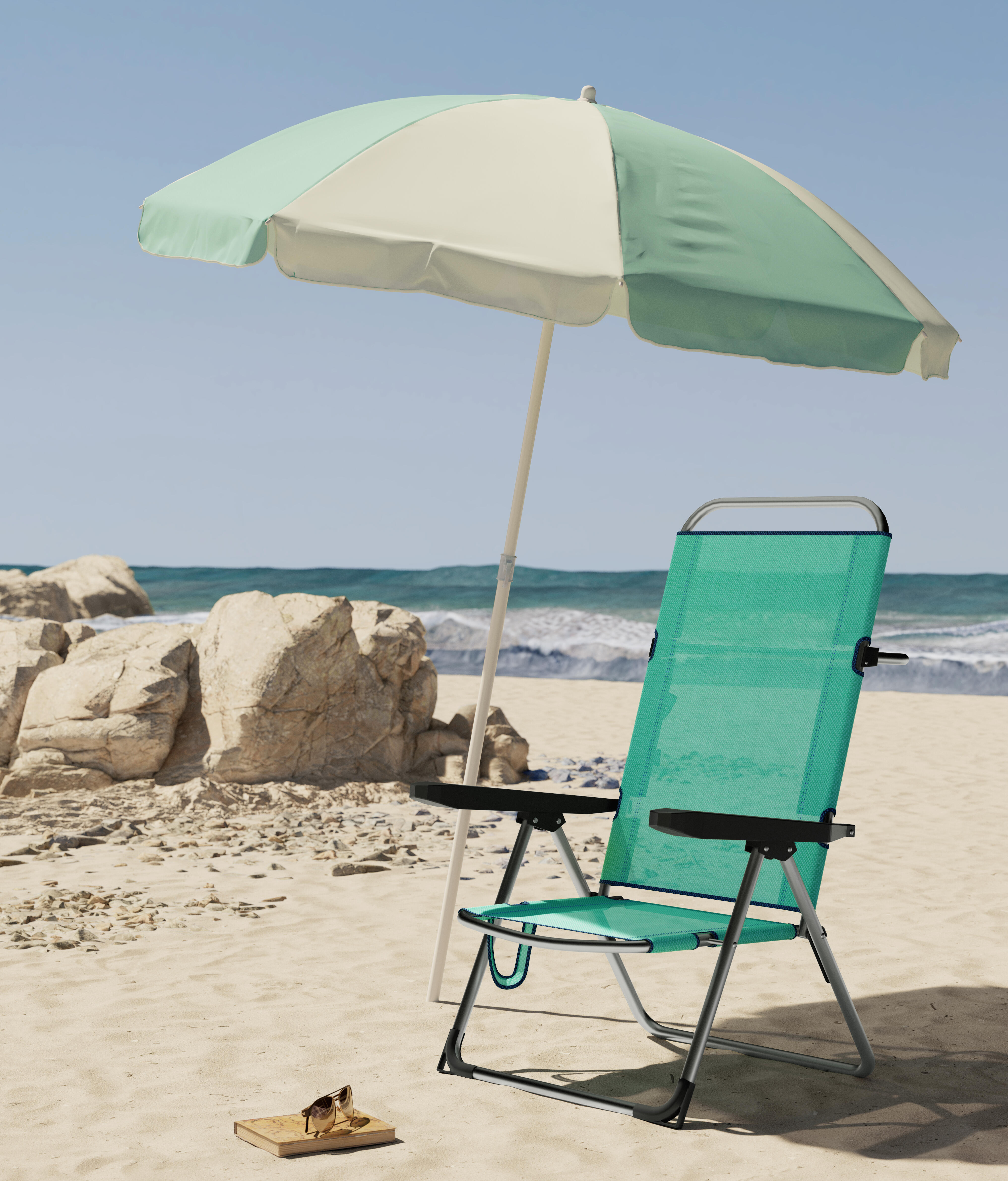 Silla de playa multiposición plegable de aluminio azul - 3