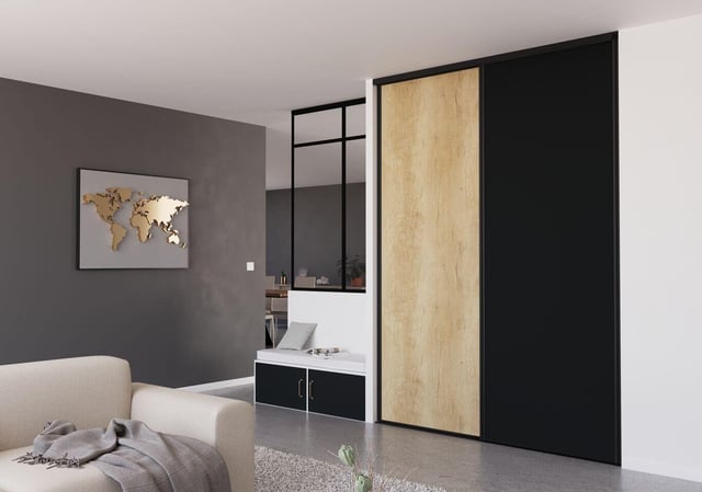 Portes de placard coulissantes 2 portes bois brut et noir mat l120xH250cm
