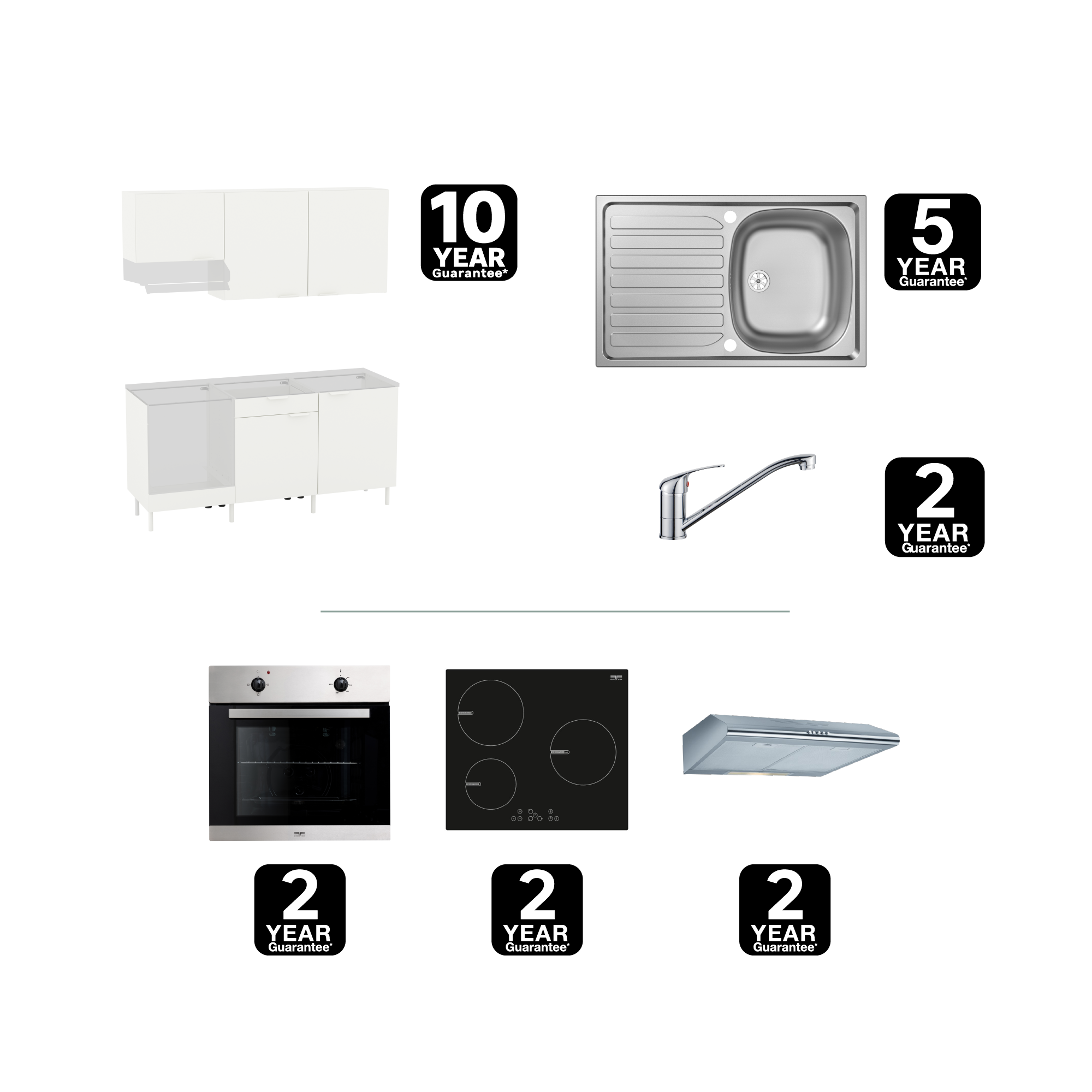 Cuisine équipée Eleki blanc, 6 meubles avec électroménager, L180 x H217 x P58 cm - 6