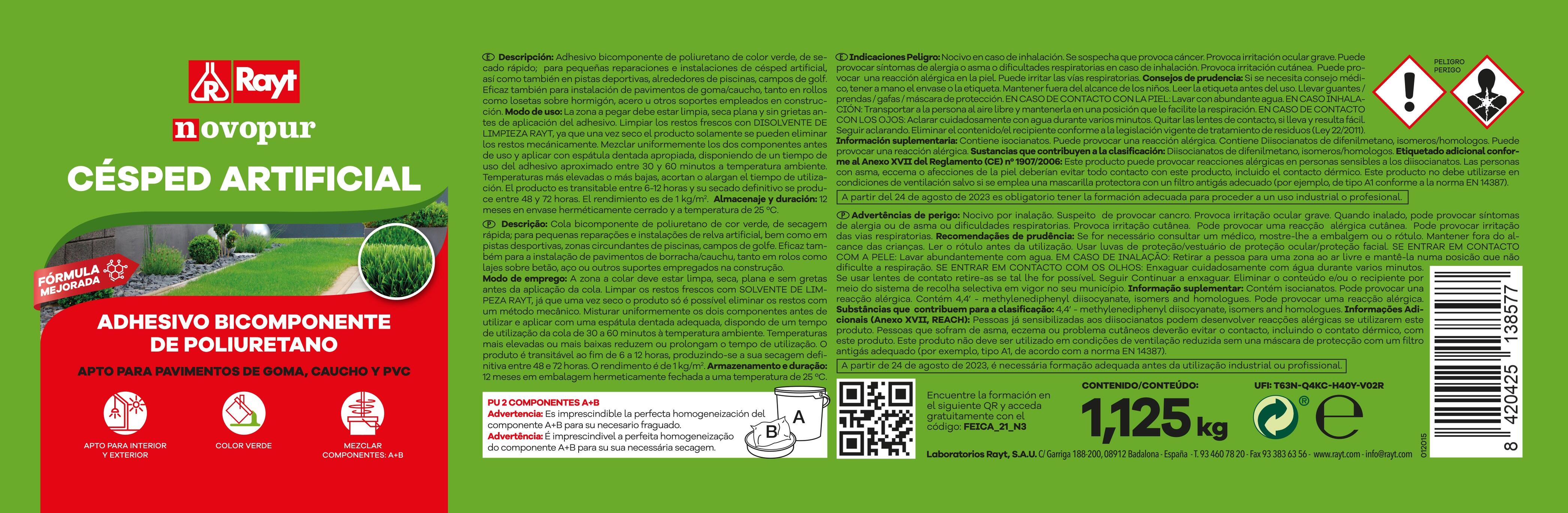 Cola relva artificial NOVOPUR CARTUCHO 1,125KG - 4