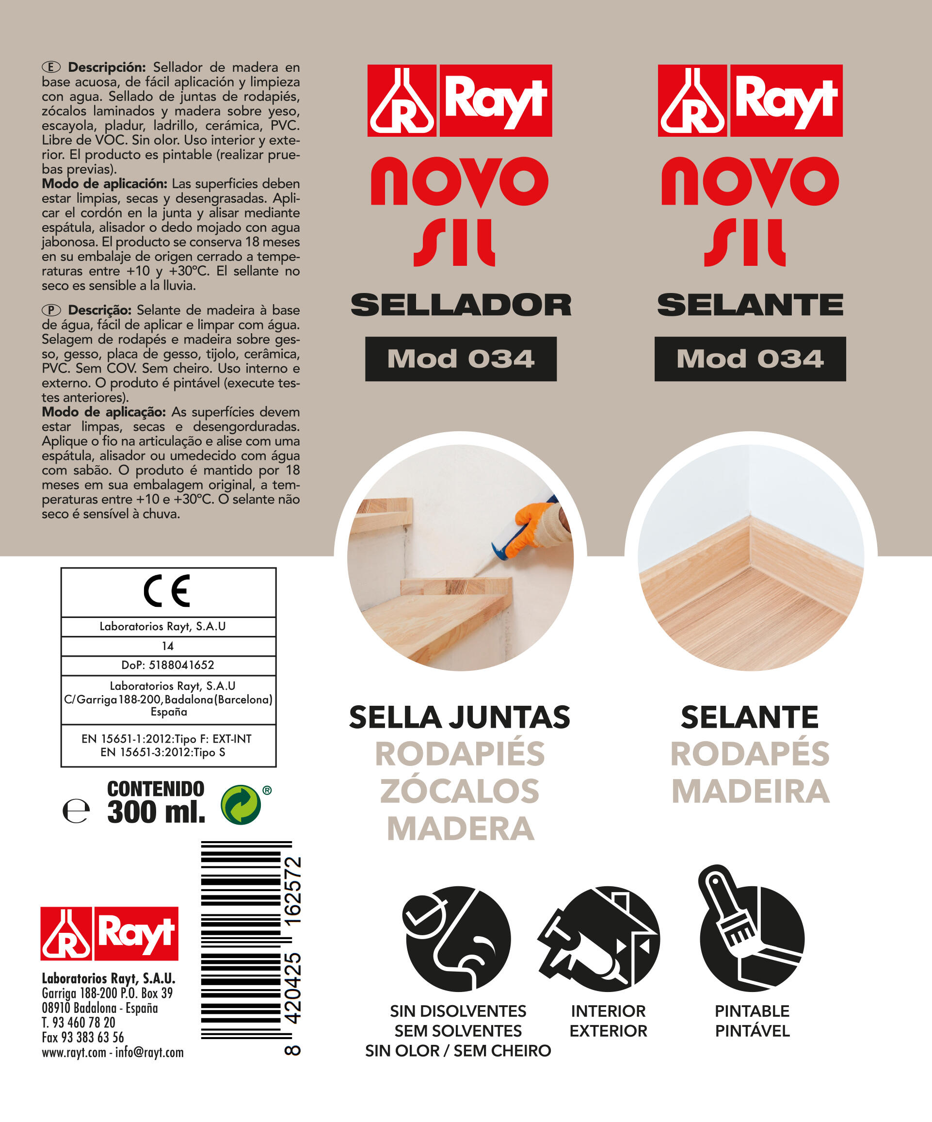 Selante para rodapés NOVOSIL RODAPES MOD034 300ML - 3