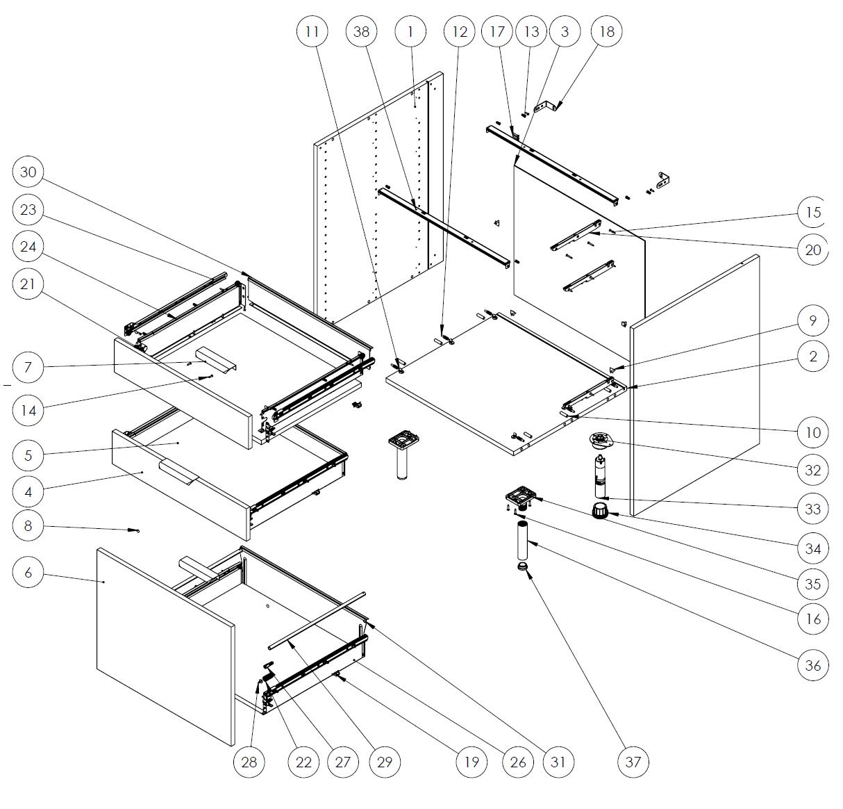Meuble bas de cuisine Eleki gris 3 tiroirs H87.1 x l60 - 11