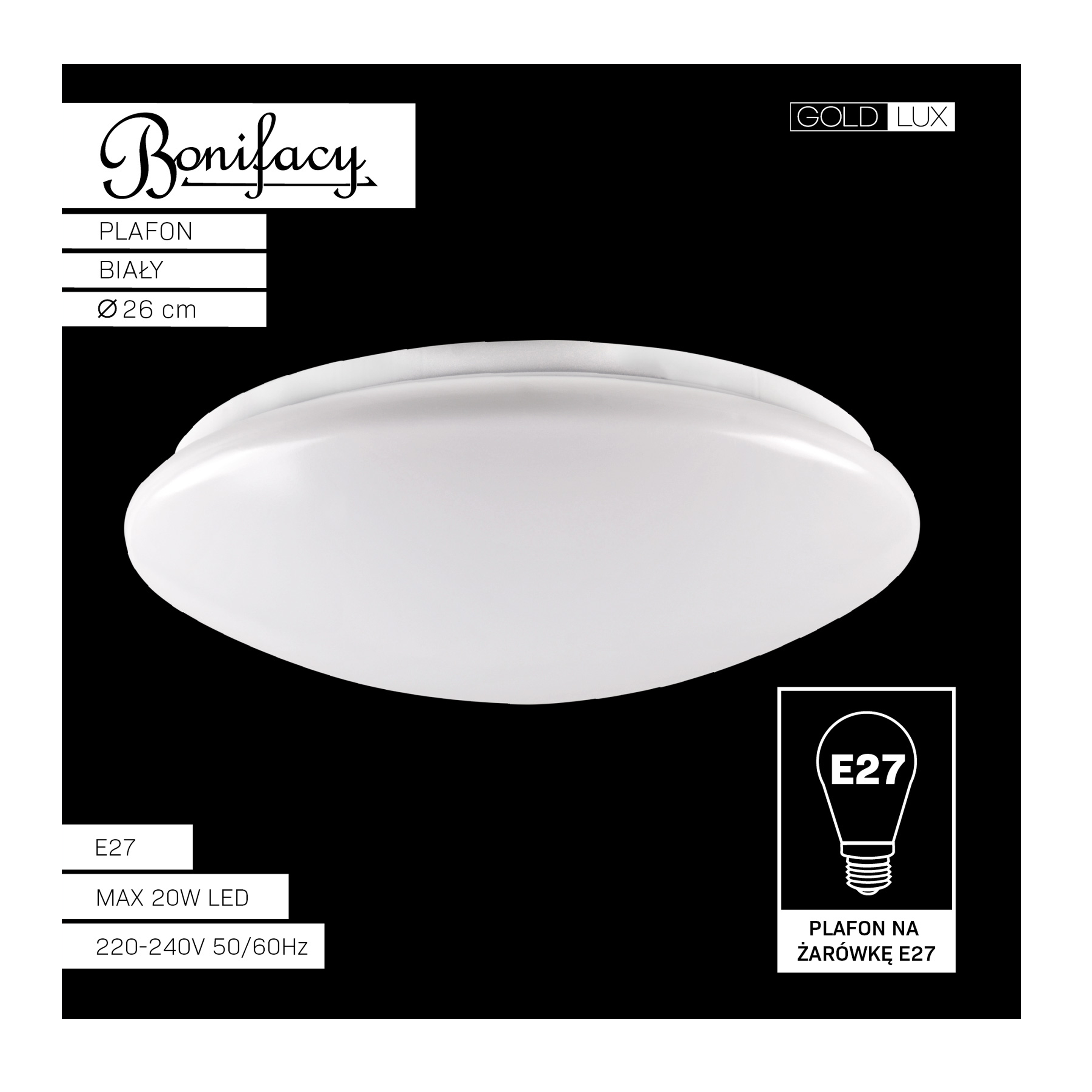 Plafon Bonifacy biały E27 śr. 26.5 cm Goldlux - 6