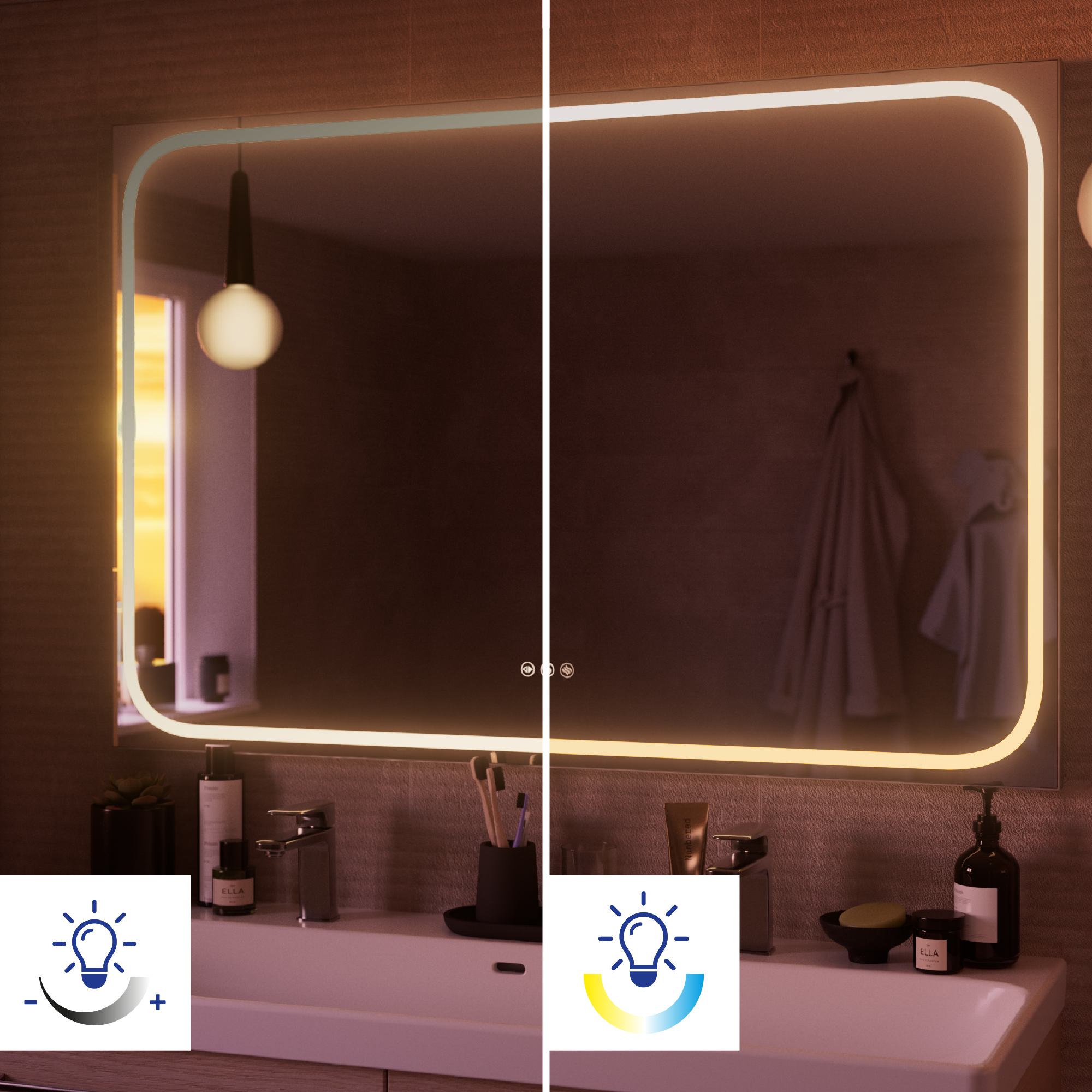 Remix prostokątne lustro podświetlane sensea z przełącznikiem ściemniającym - 2