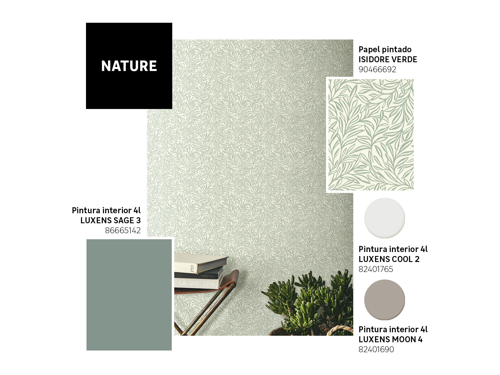 Papel pintado vinilo aplicación cola en pared Naturaleza Isidore verde  INSPIRE 53cmx10.05m superlavable - 8