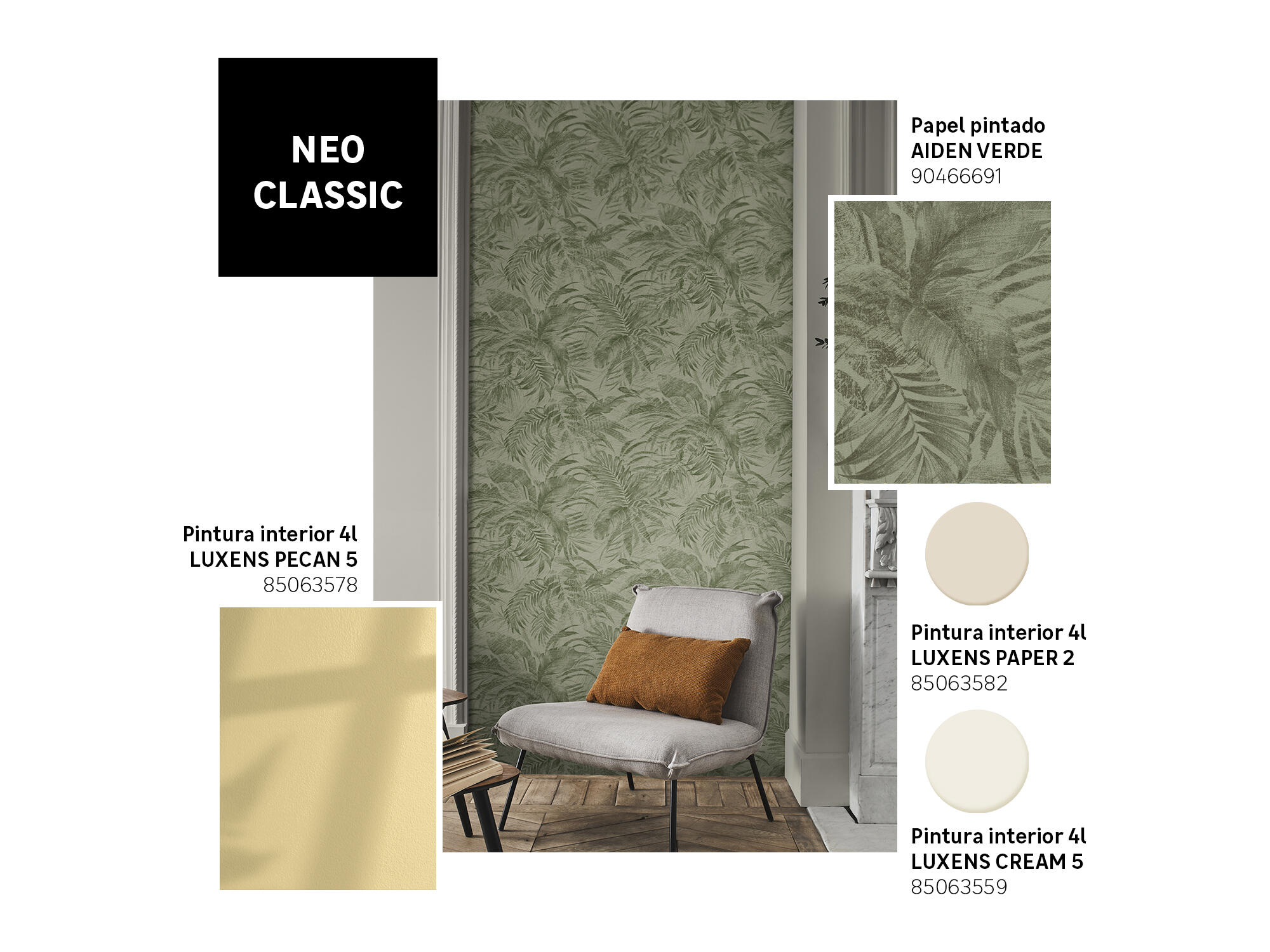 Papel pintado vinilo aplicación cola en pared Floral vegetal Aiden verde  INSPIRE 53cmx10.05m superlavable - 9