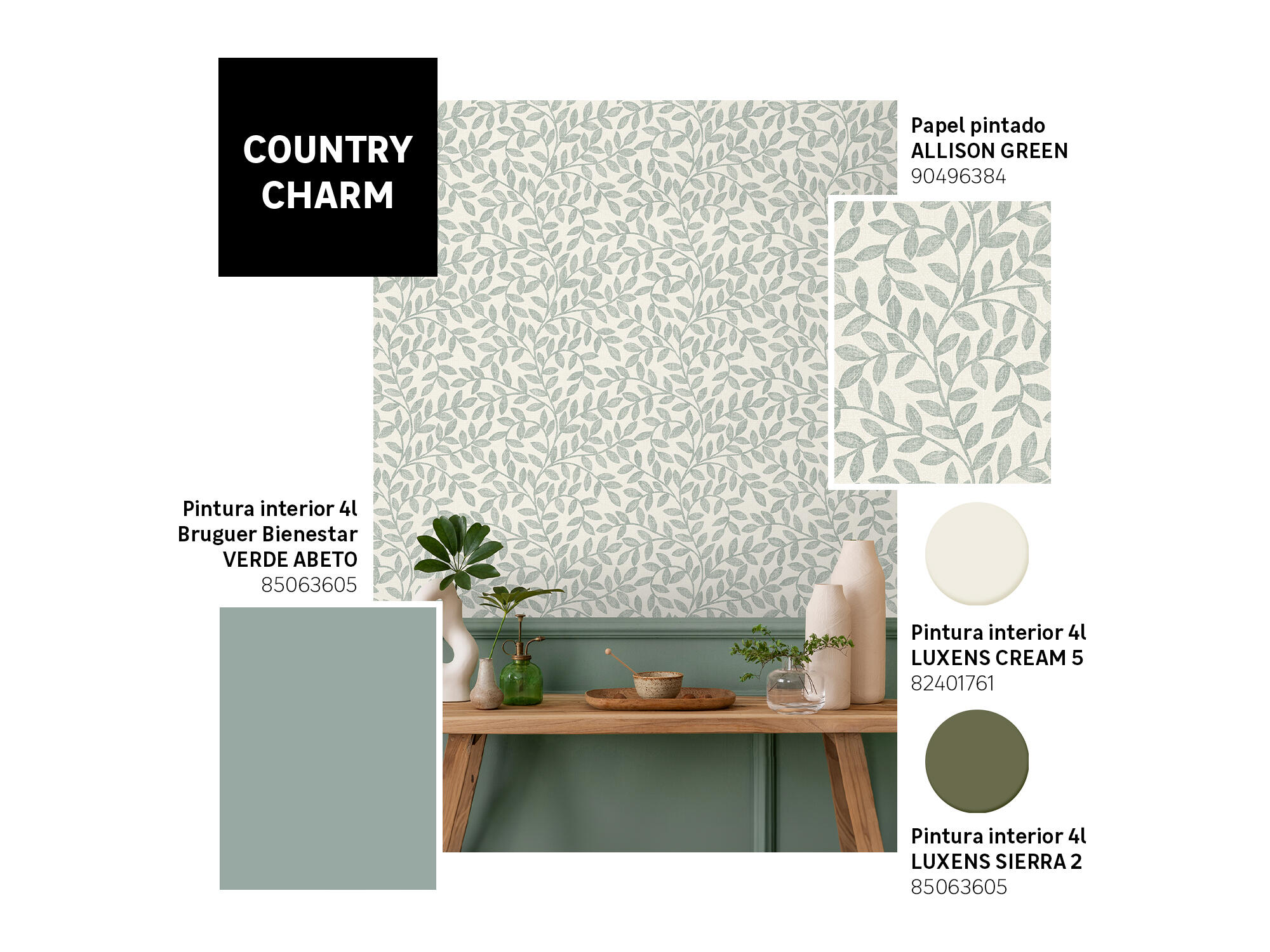 Papel pintado Vinilo Naturaleza verde Allison INSPIRE. De 53cm x 10.05m. Lavable. Método de pegado: autoadhesivo: aplicación cola en pared - 12