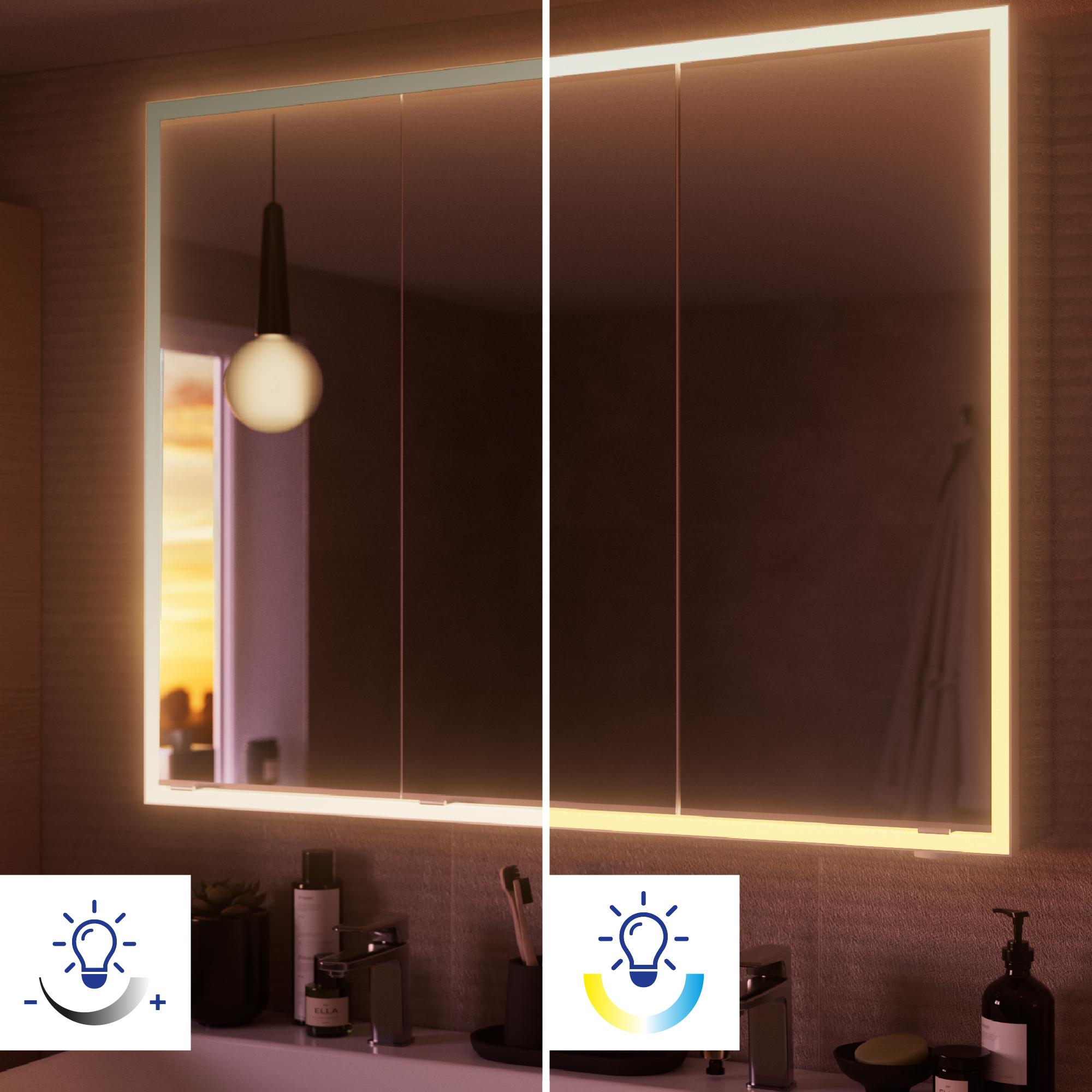 Armoire led 3p de toilette lumineuse l. 80 cm H. 80 cm P. 16.9 cm