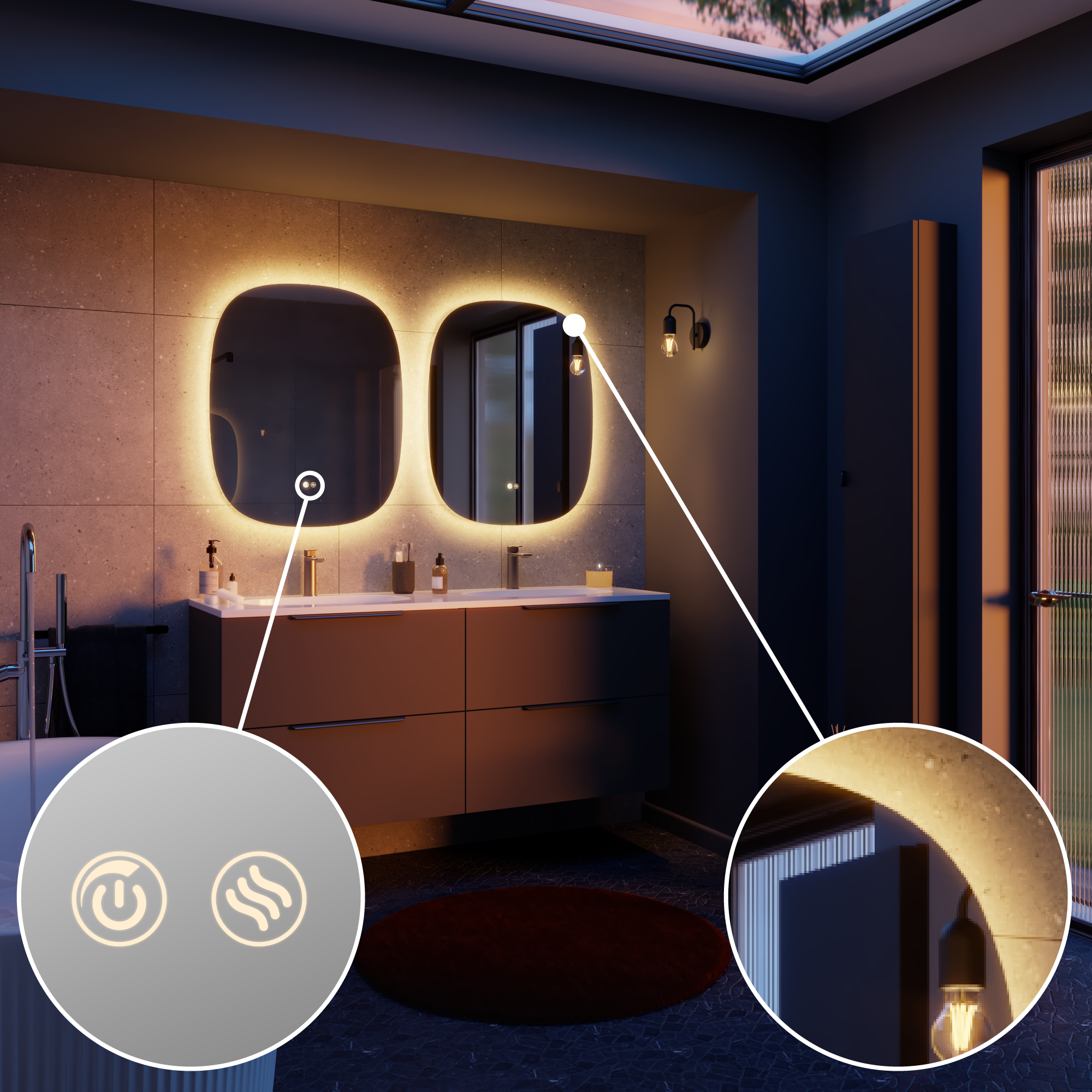 zoom miroir lumineux modern bouton et lumière sensea - 3