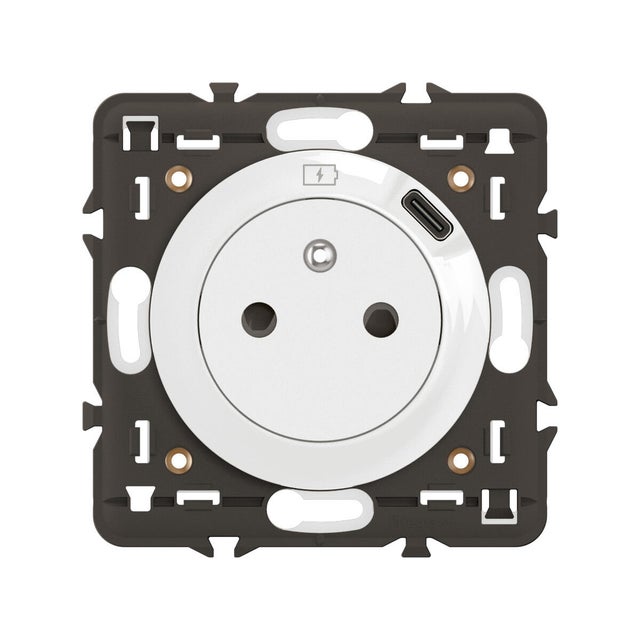 Prise avec terre et prise chargeur usb, prise unique, LEGRAND Céliane, blanc