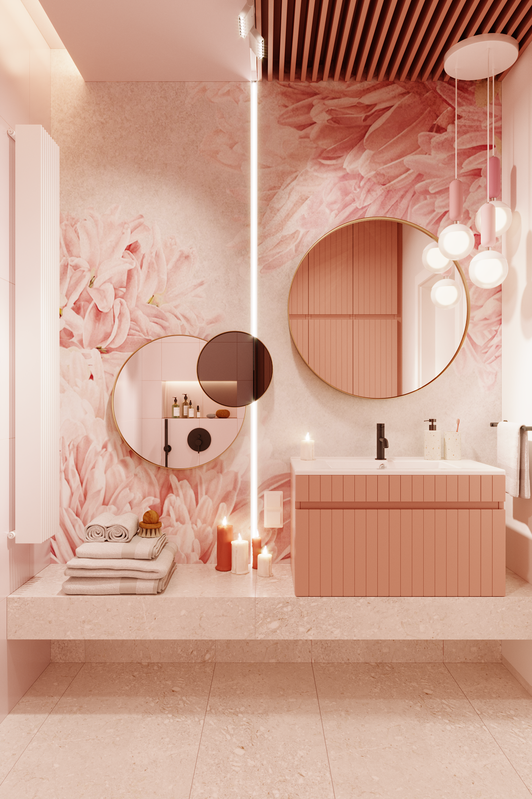 Espejo enmarcado de pared redondo Glam Pimp metal latón brillante INSPIRE de 61 cm de diámetro - 13