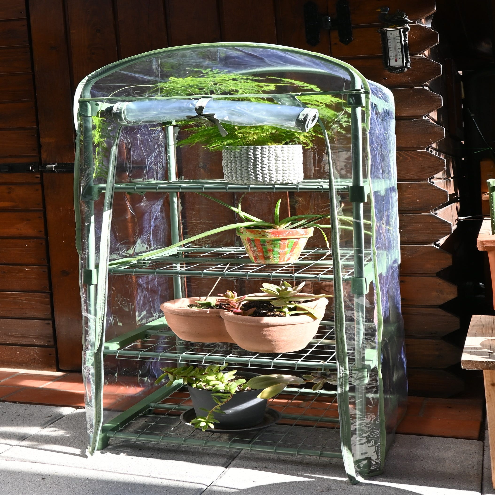 SPRINGOS Serra Da Balcone 4 Ripiani – 50x70x160 Cm Con Copertura In PE, Verde Scuro
