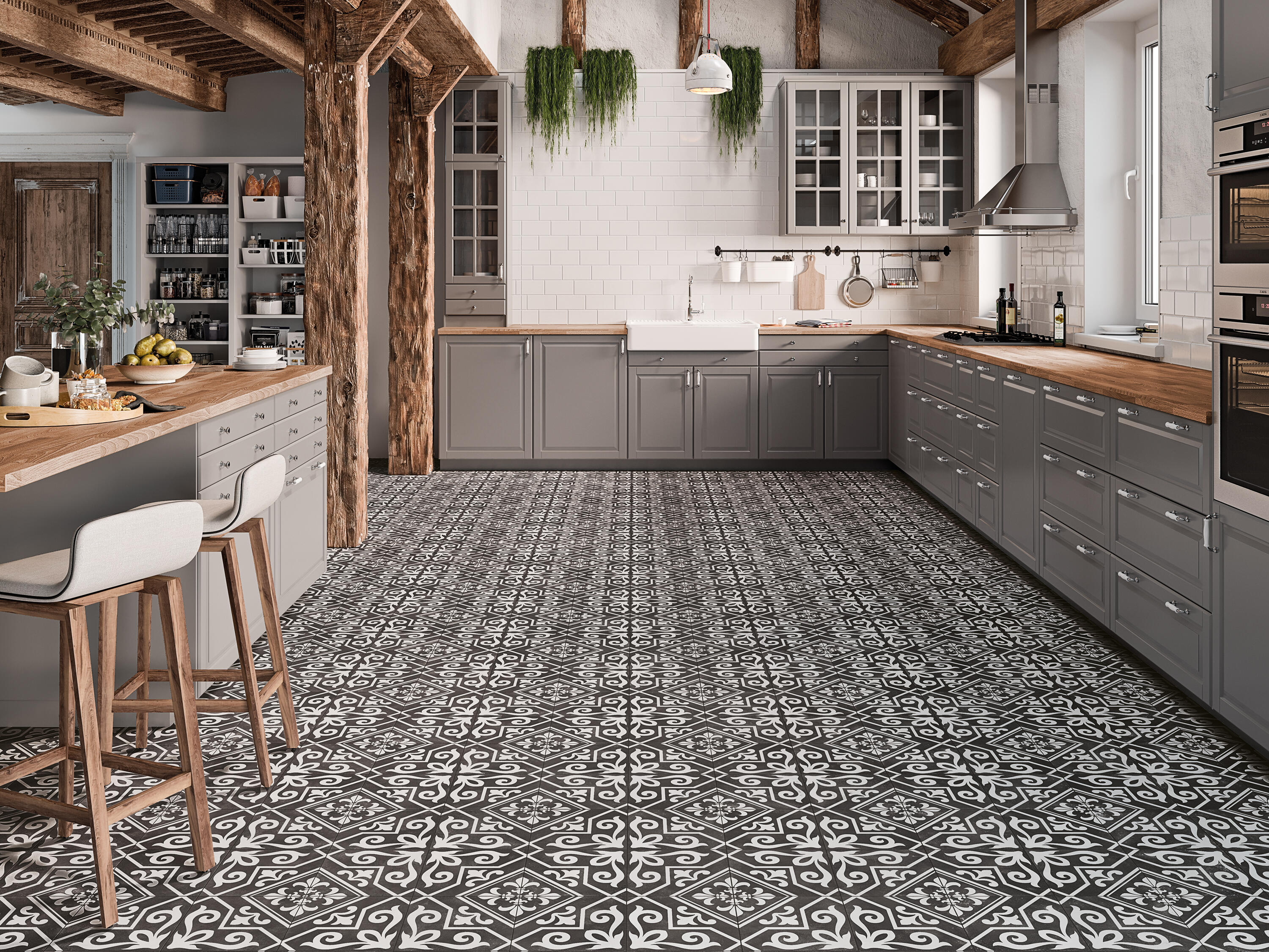 Suelo/azulejo porcelánico styles efecto hidráulico black reverse 45.2x45.2 cm c1