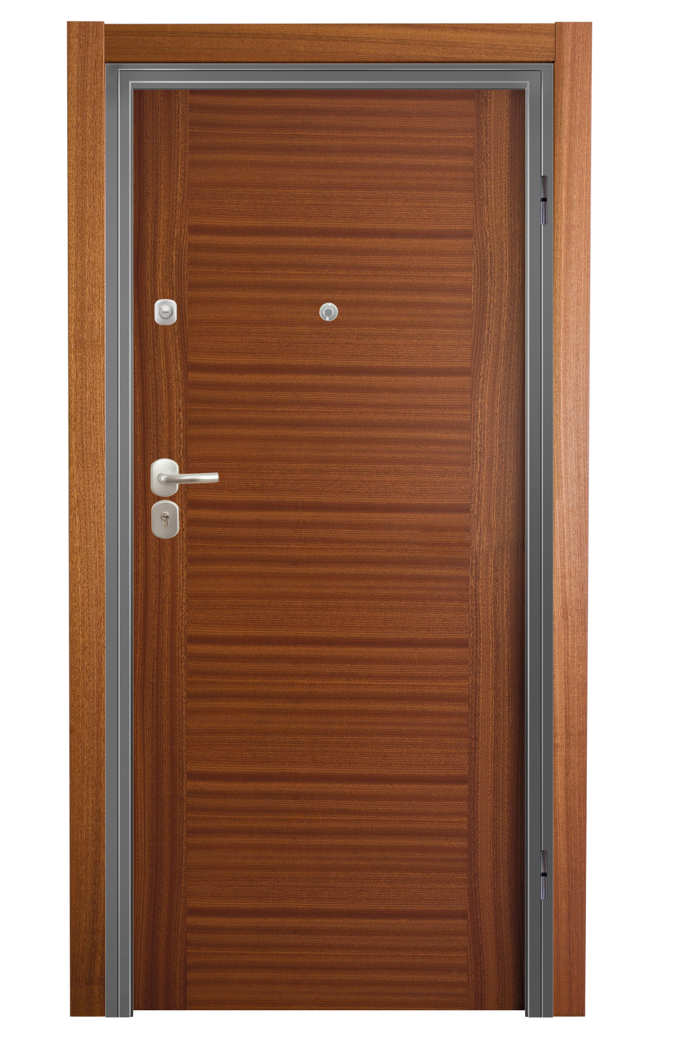 Puerta de entrada acorazada serie Omega fresada blanco / interior Niza liso sapelly apertura izquierda 206x92cm - 2