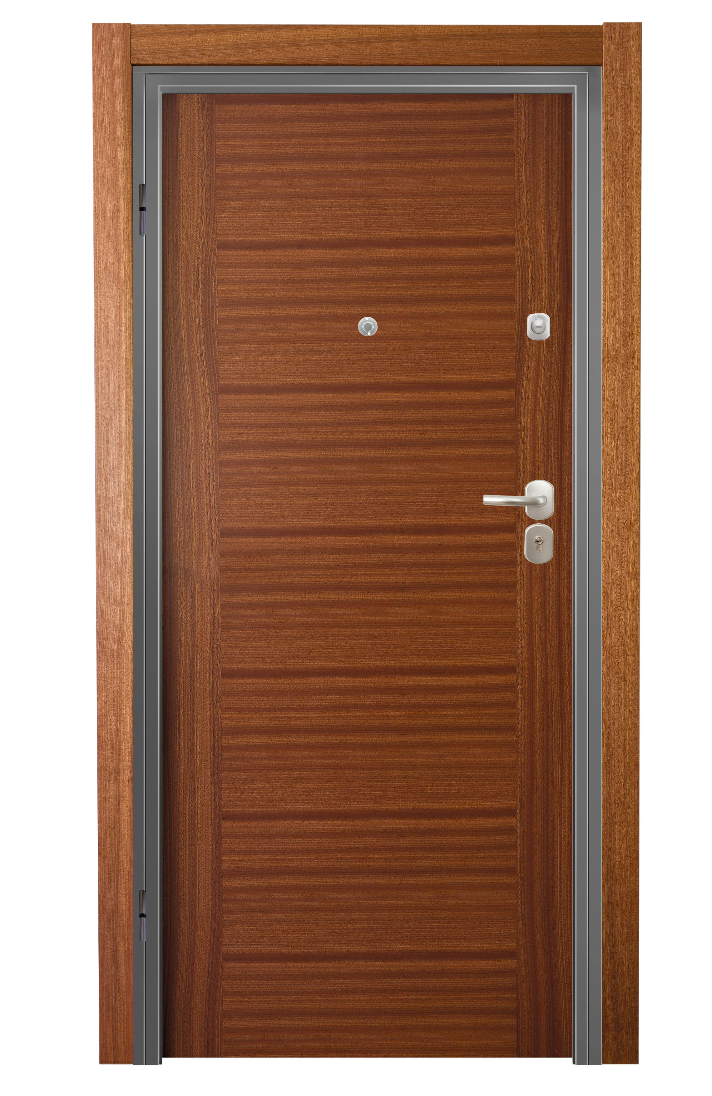 Puerta de entrada acorazada serie Omega fresada blanco / interior Niza liso sapelly apertura derecha 206x92cm - 2