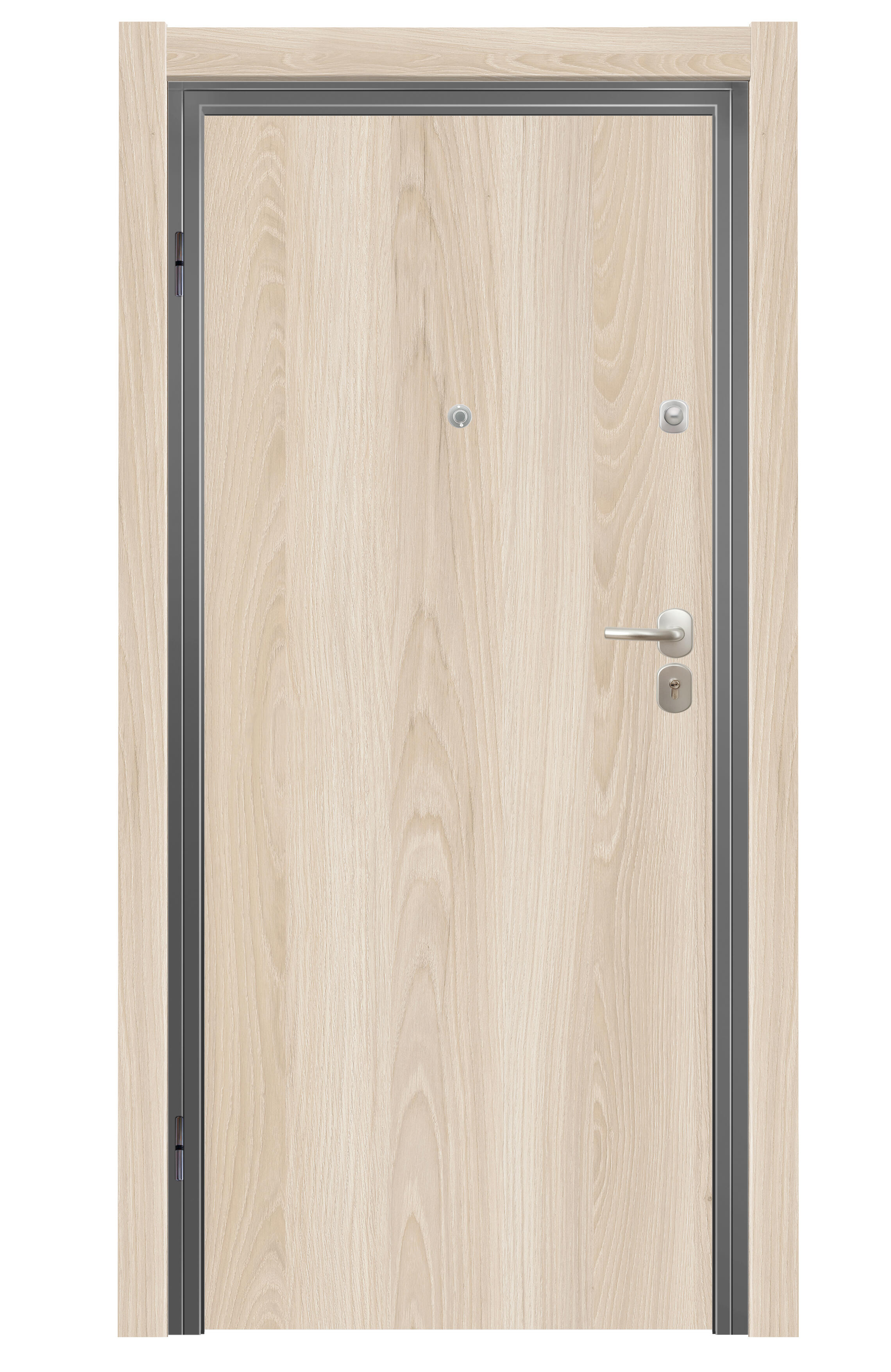Puerta de entrada acorazada serie Omega fresada blanco / interior Lisboa liso beige apertura derecha 206x92cm - 2