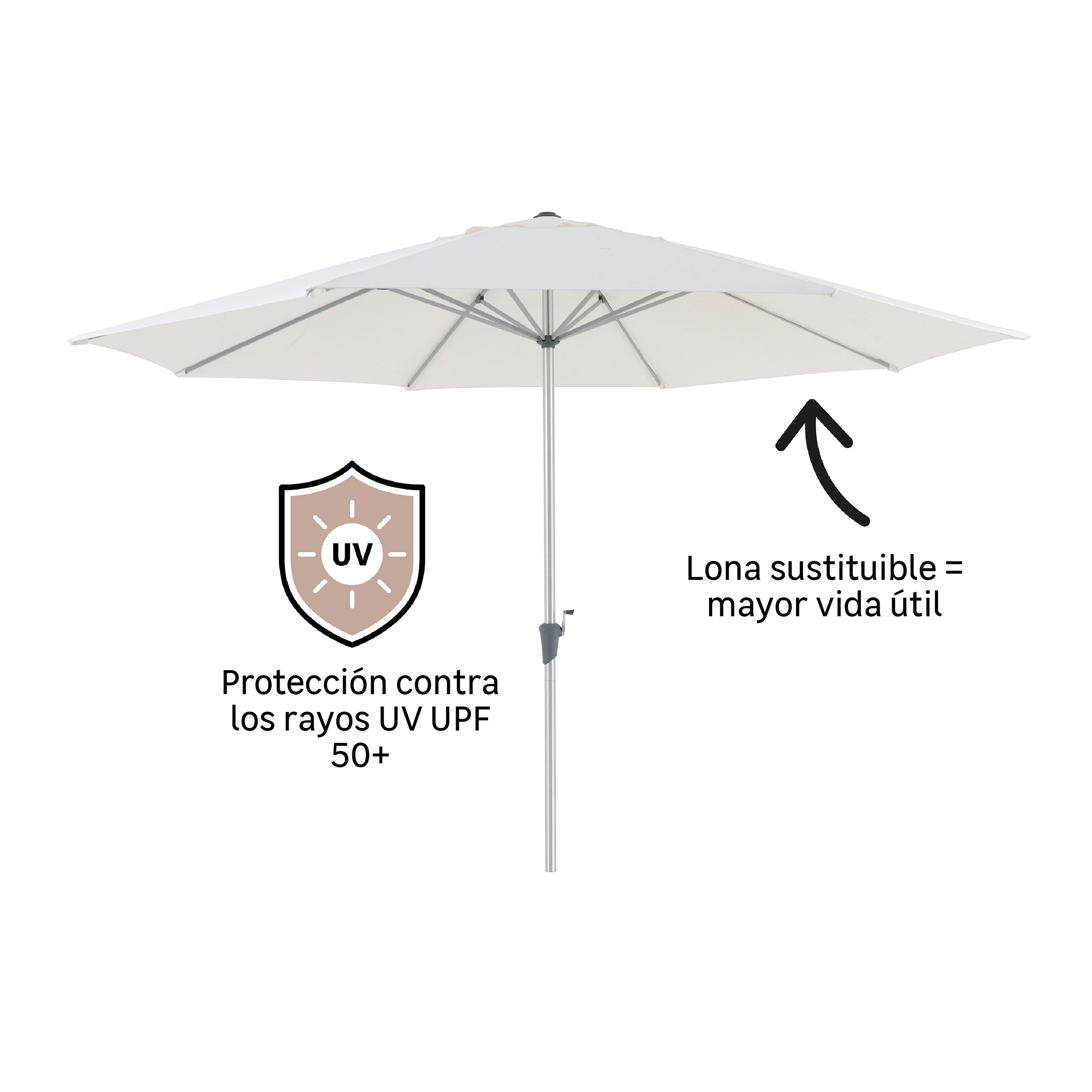 Parasol de jardín octogonal de aluminio NATERIAL Aura II blanco Ø 394 cm - 3