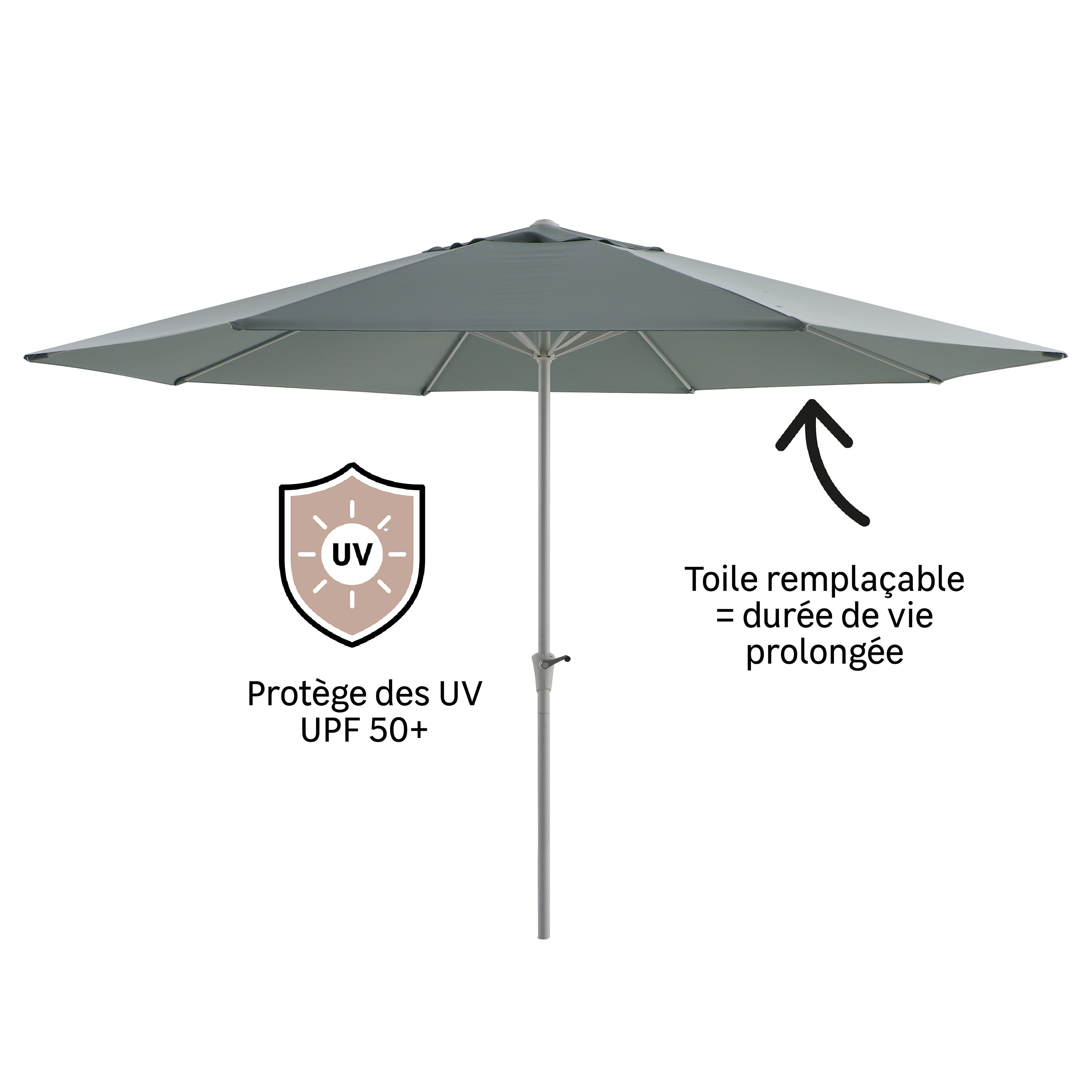 Parasol droit octogonal vert sage Aura II NATERIAL L.394 x l.394 cm - 4
