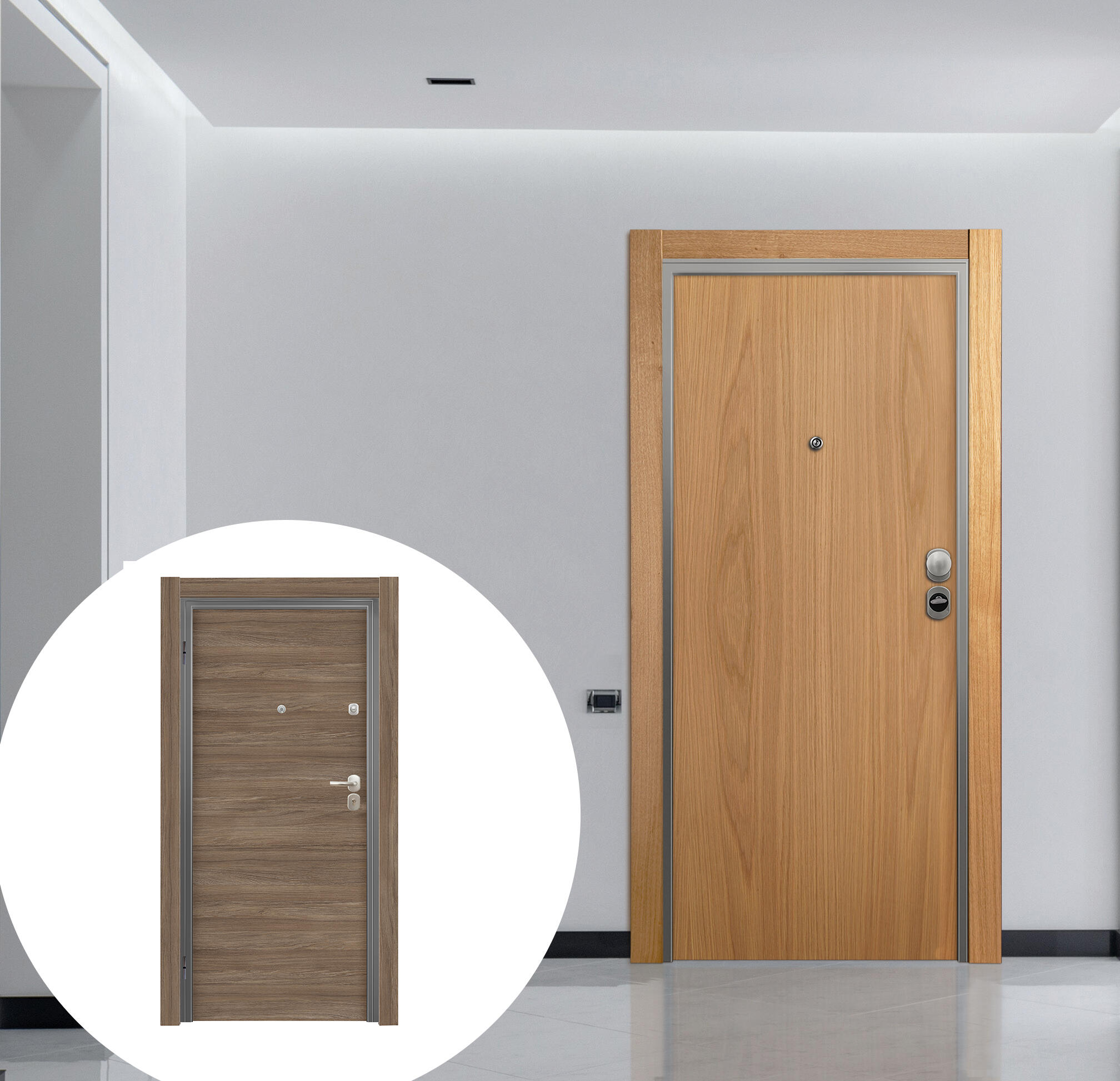 Puerta entrada acorazada omega lisa roble/oslo coffe derecha 206x92cm