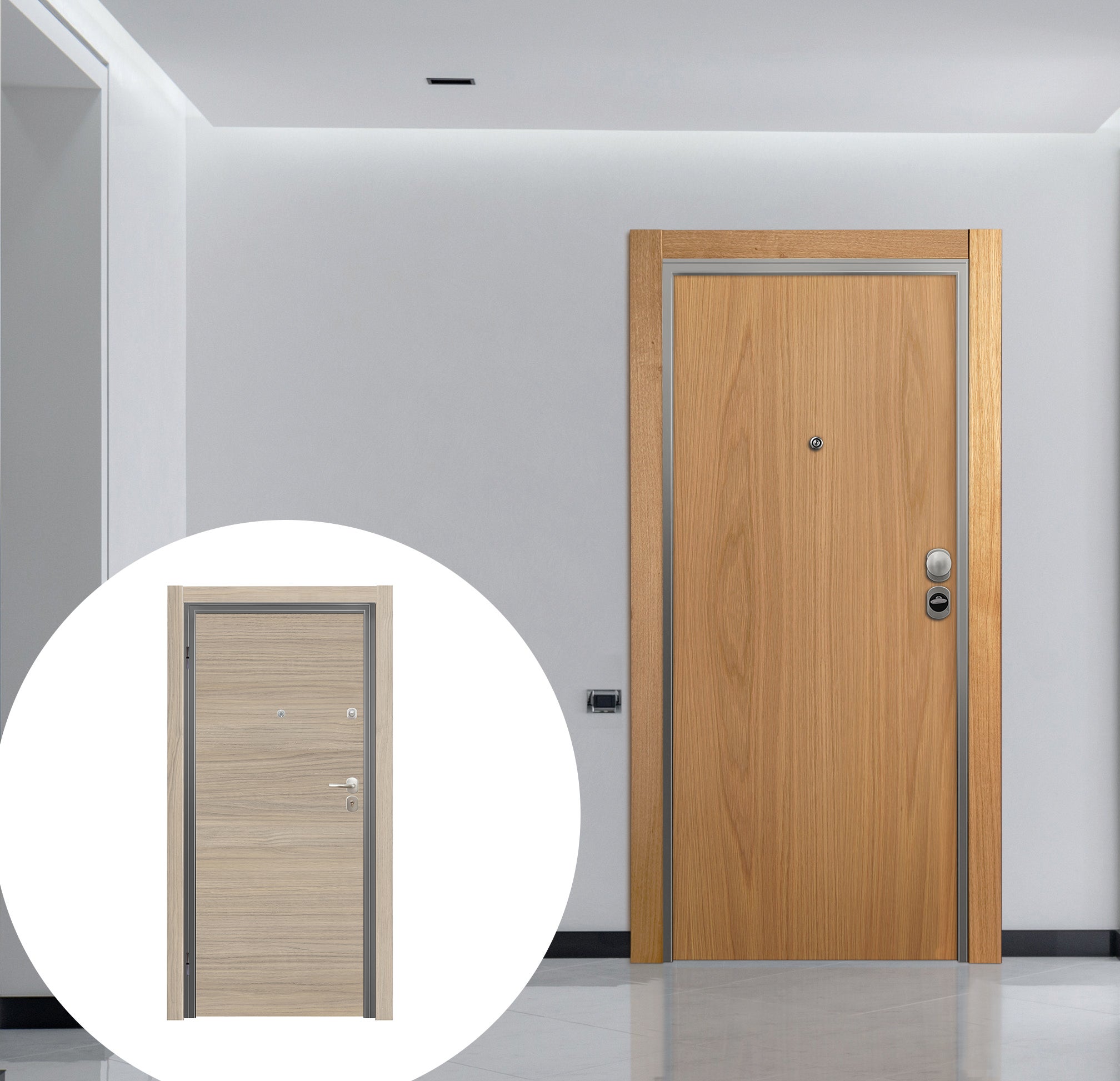Puerta entrada acorazada omega lisa roble/oslo loft gris izquierda 206x92cm