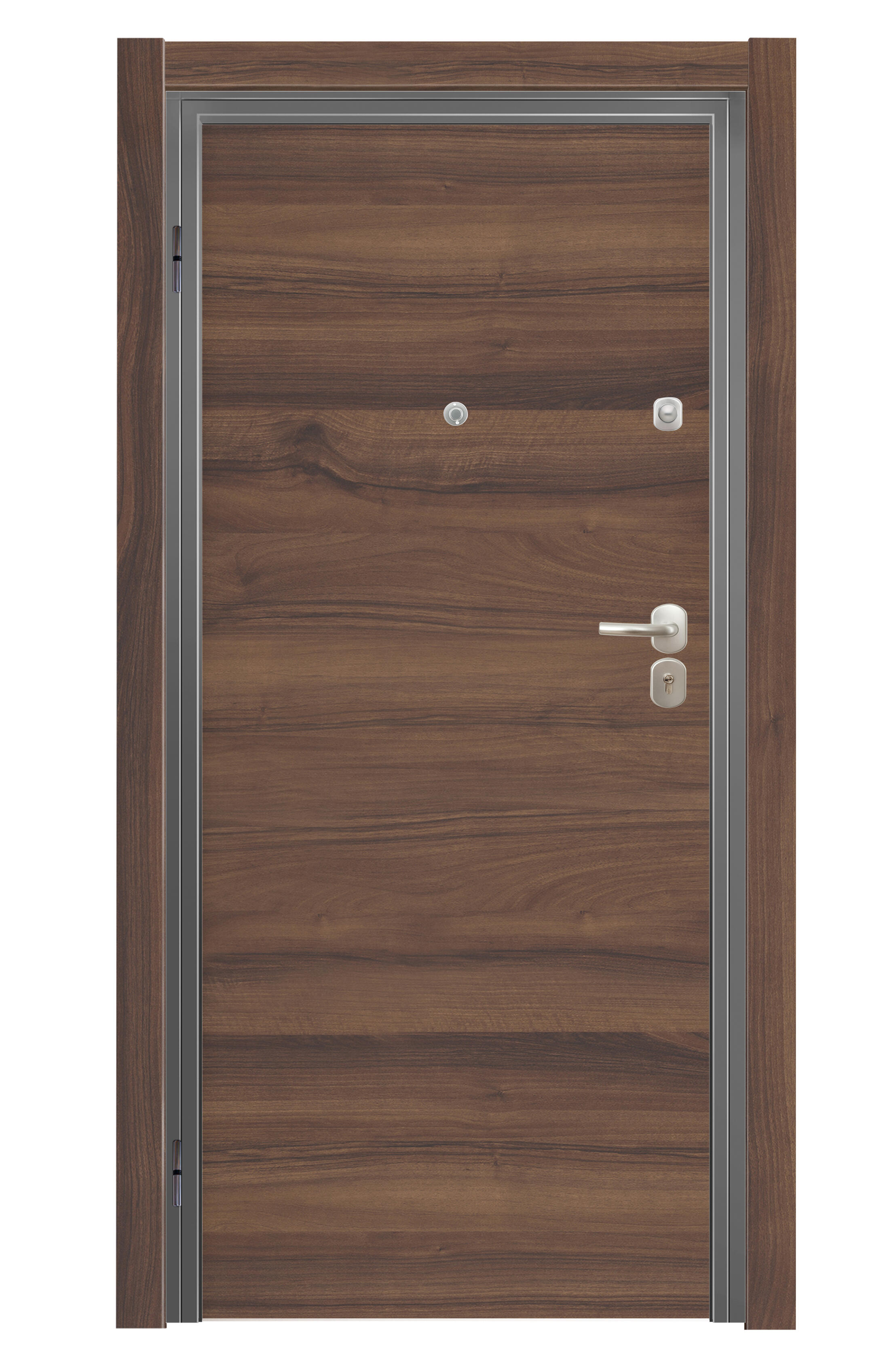 Puerta de entrada acorazada serie Omega fresada blanco / interior Oslo liso nogal apertura derecha 206x92cm - 2