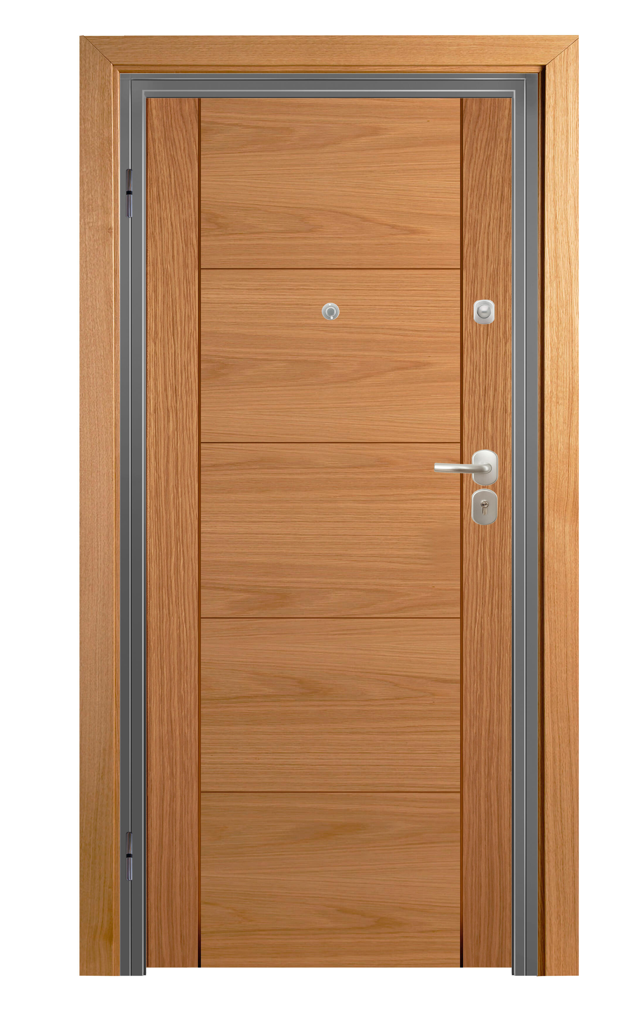 Puerta de entrada acorazada serie Omega fresada blanco / interior Noruega fresada roble apertura derecha 206x92cm - 2