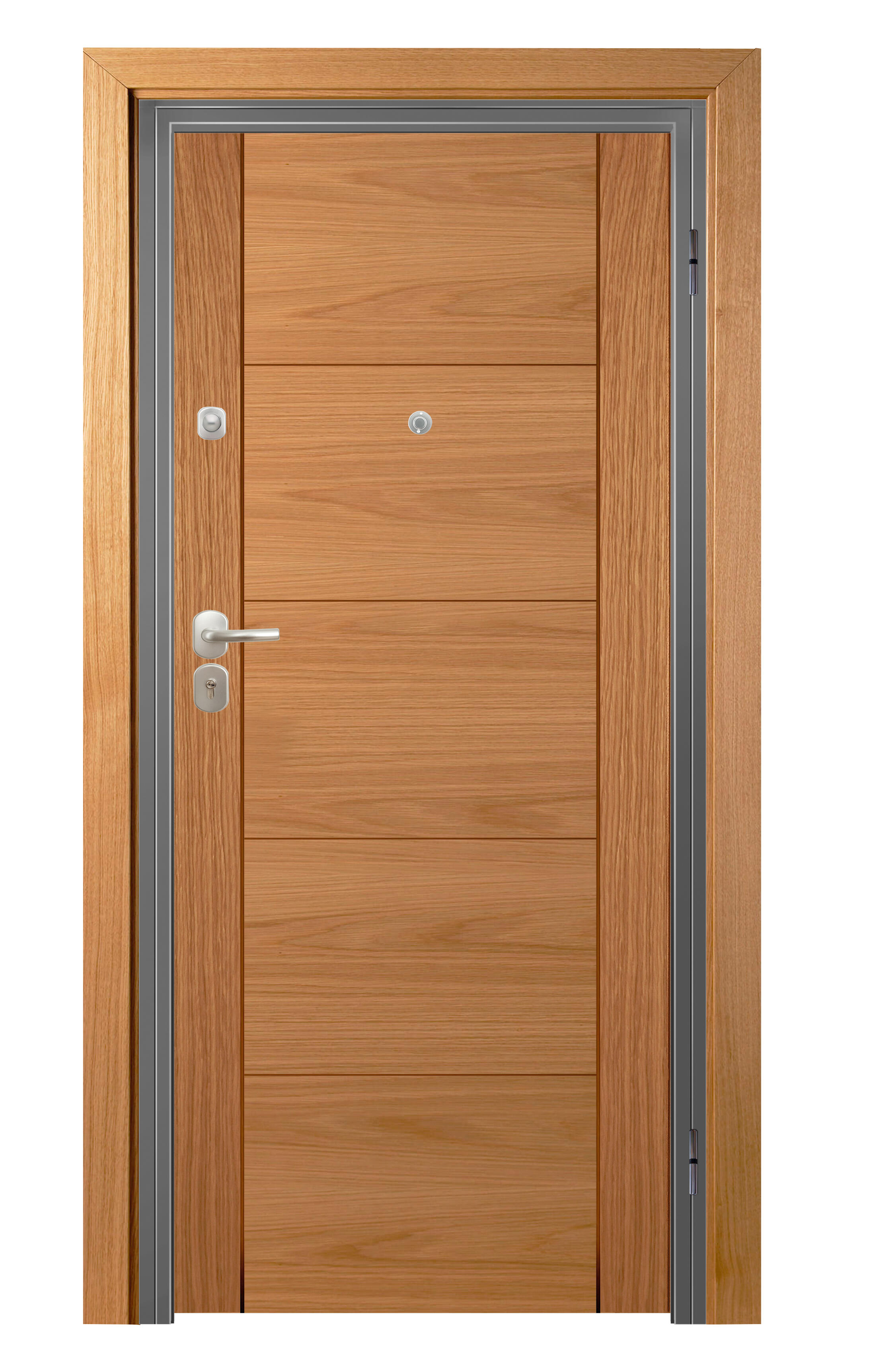 Puerta de entrada acorazada serie Omega fresada blanco / interior Noruega fresada roble apertura izquierda 206x92cm - 2