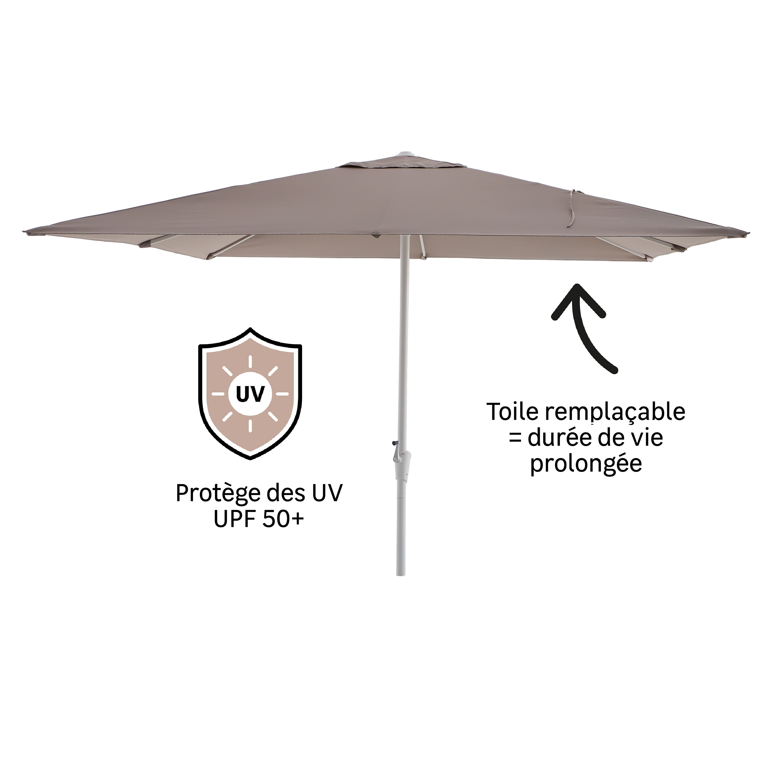 Parasol droit carré taupe Aura II NATERIAL L.285 x l.285 cm - 8