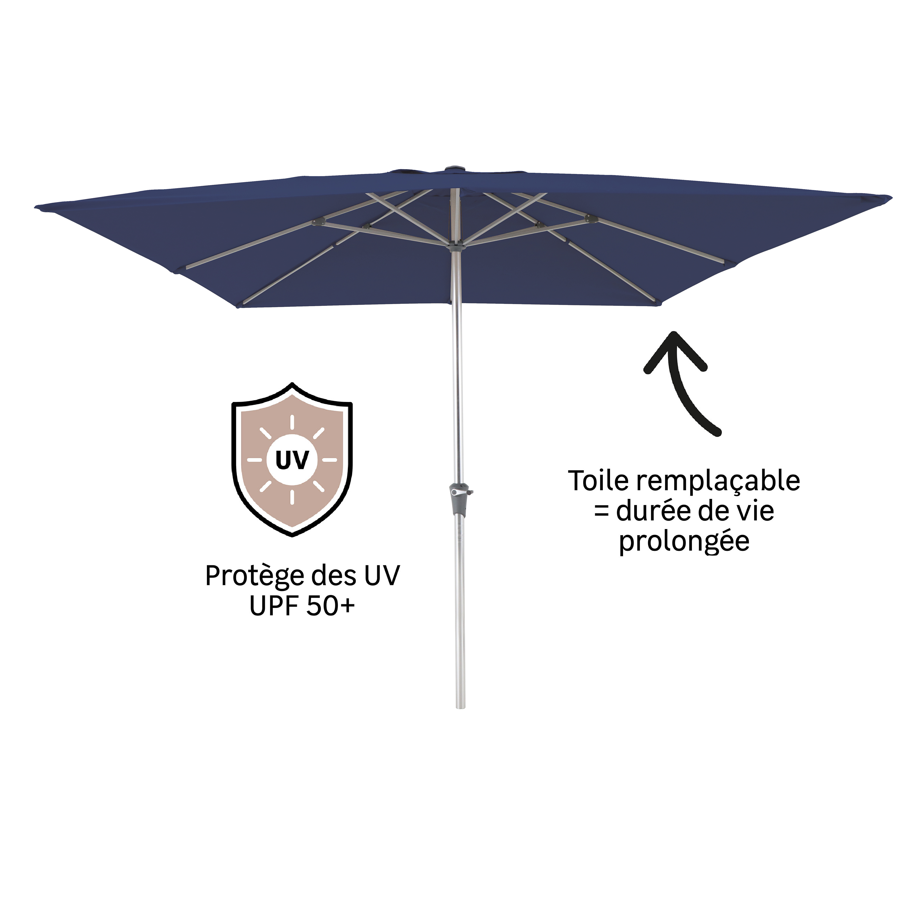 Parasol NATERIAL Aura bleu carré - 4