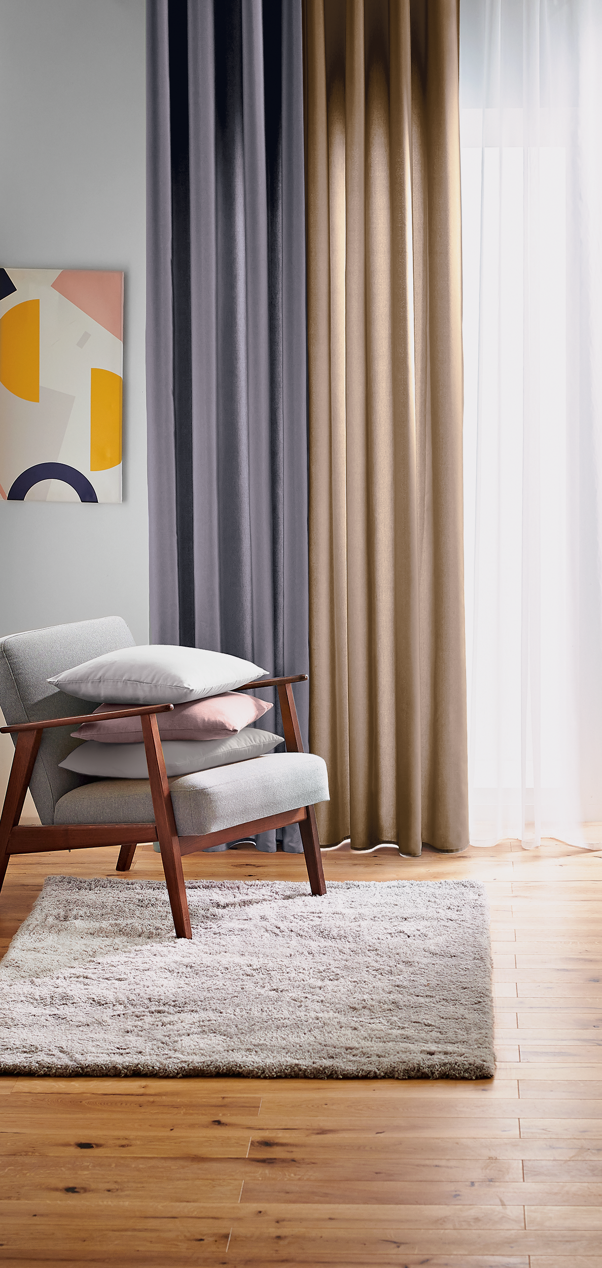 Cortina ollaos Pharell algodón liso gris granito INSPIRE de 140x280cm. Cinta termopegada - 10