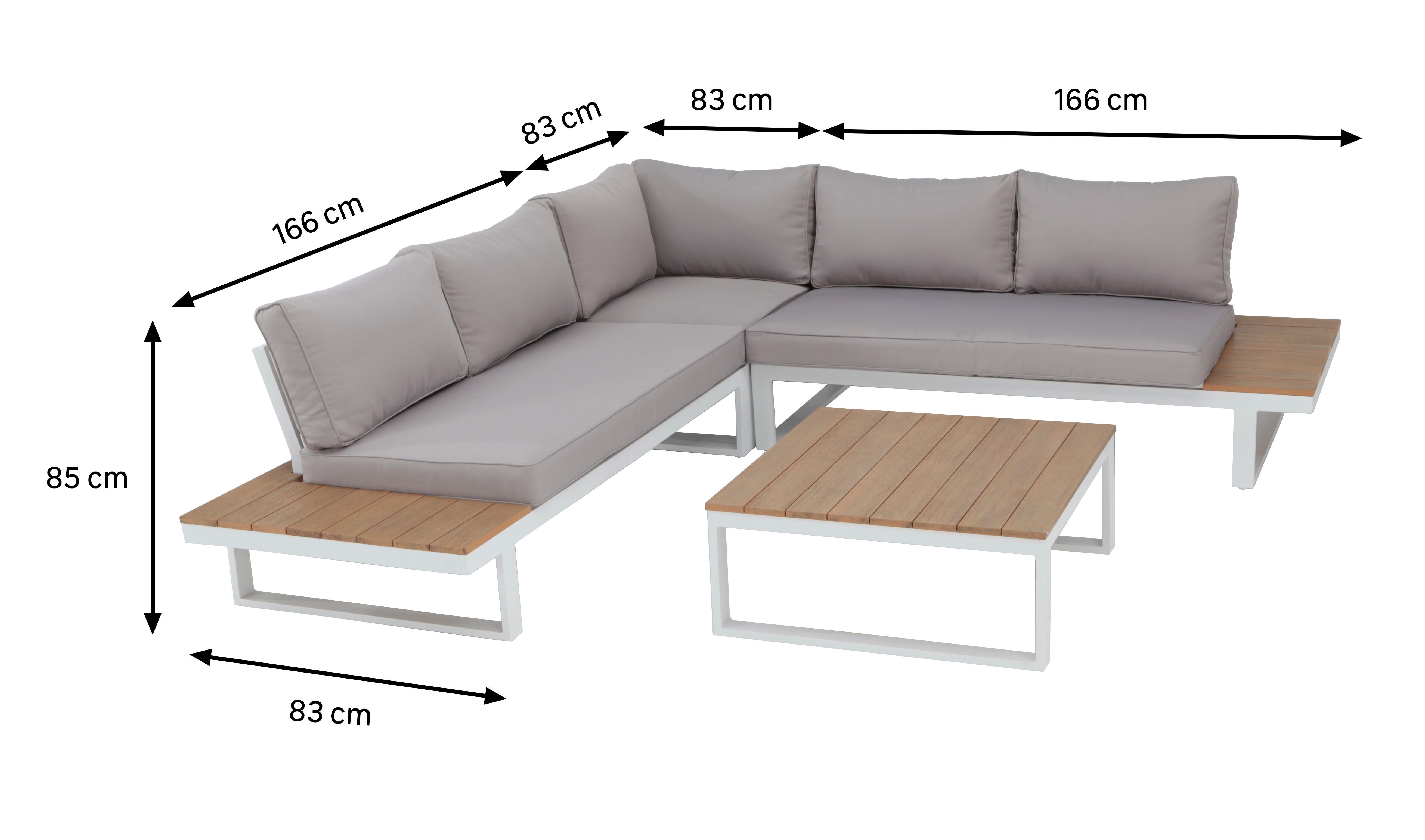 Salotto da giardino angolare per 5 persone bianco Capri con cuscini in poliestere bianco - 7