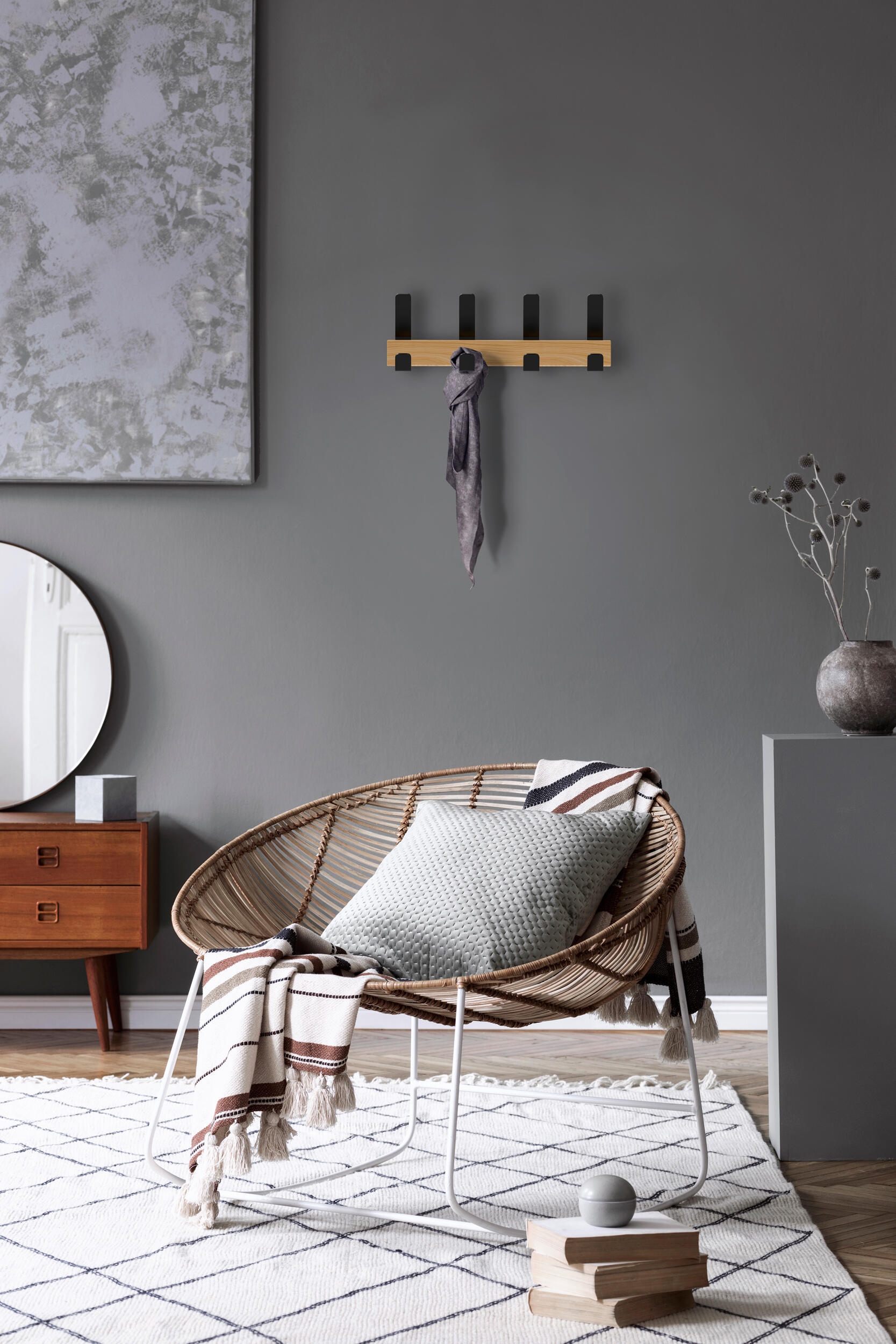 Perchero de pared madera y acero negro con 4 ganchos - 4