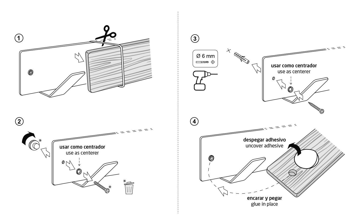 Perchero de pared madera y acero negro con 4 ganchos - 2
