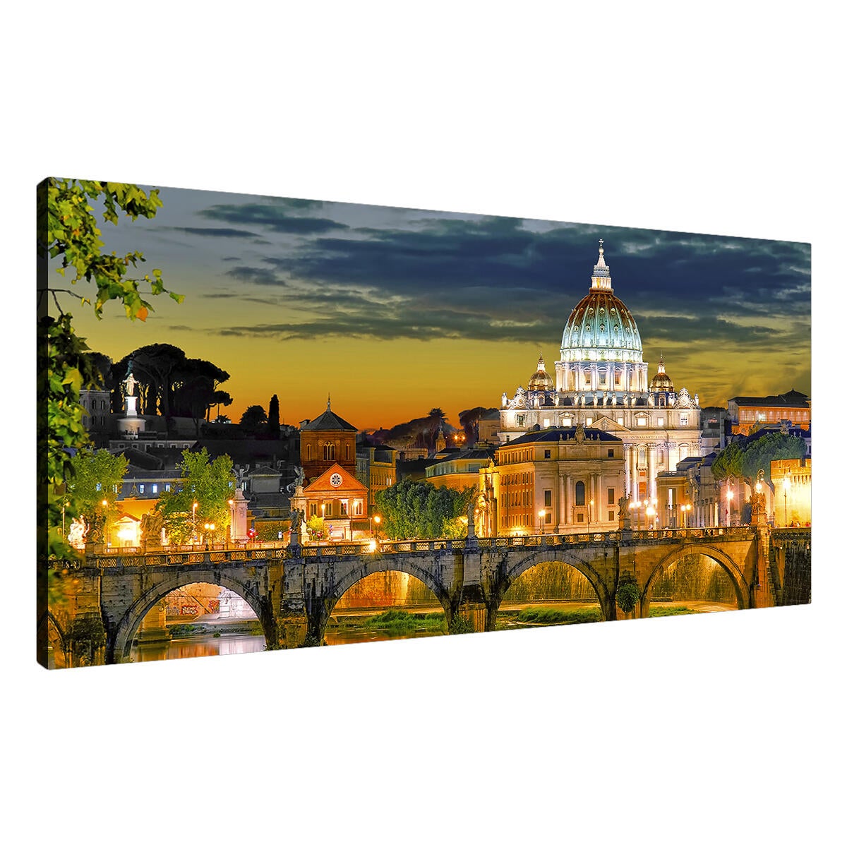 Quadro su tela Roma S. Pietro da ponte Sant'Angelo, multicolore 143 x 65 cm - 3