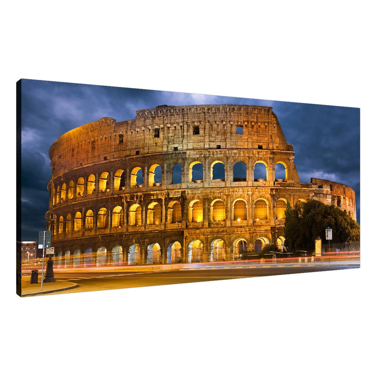 Quadro su tela Roma Colosseo e traffico notte, multicolore 143 x 65 cm - 2