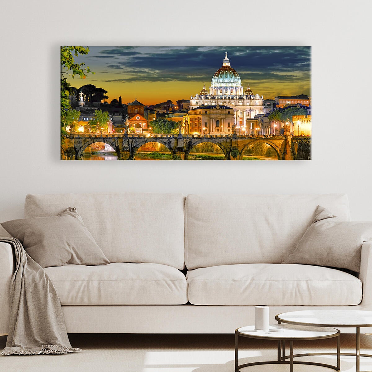 Quadro su tela Roma S. Pietro da ponte Sant'Angelo, multicolore 143 x 65 cm - 2