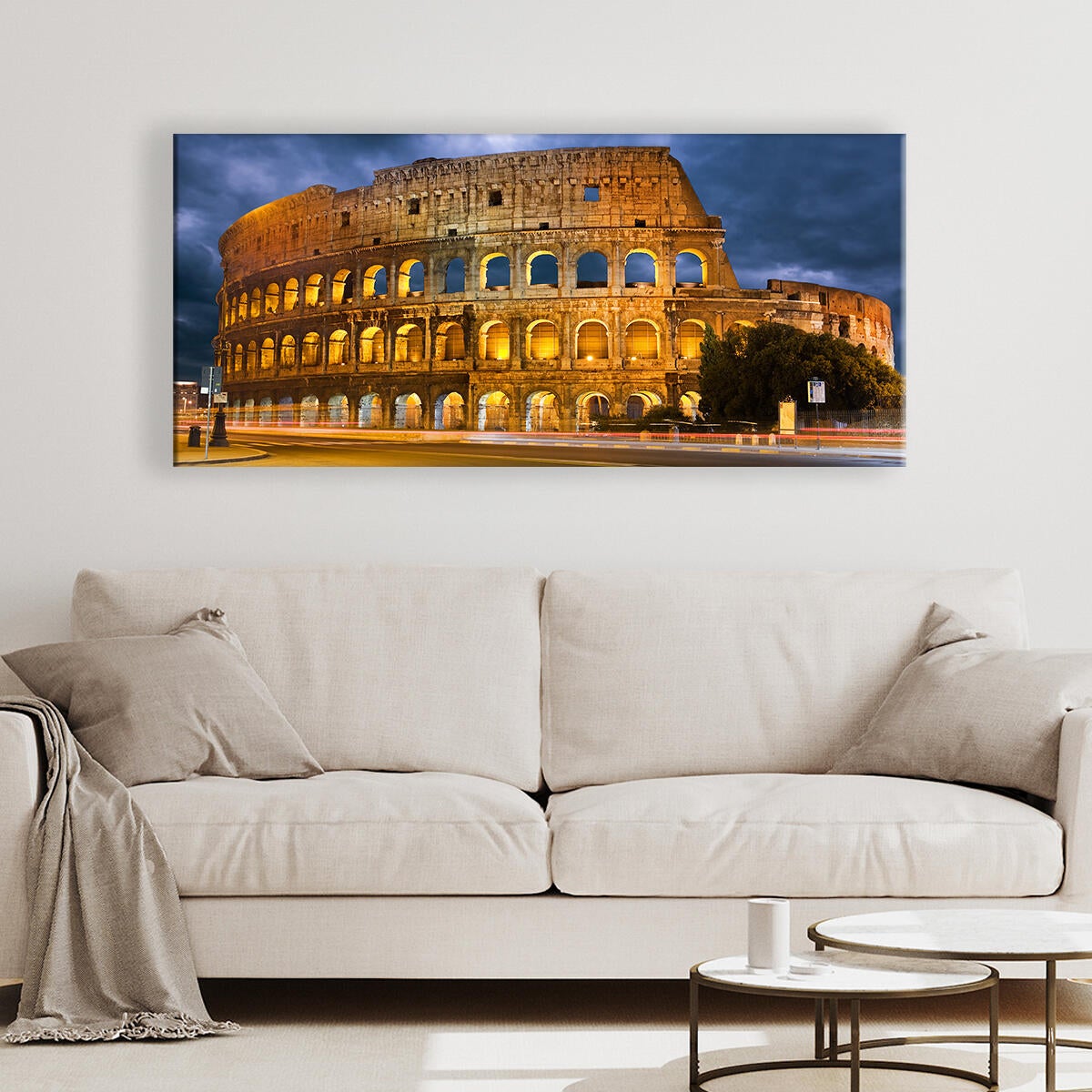 Quadro su tela Roma Colosseo e traffico notte, multicolore 143 x 65 cm - 3