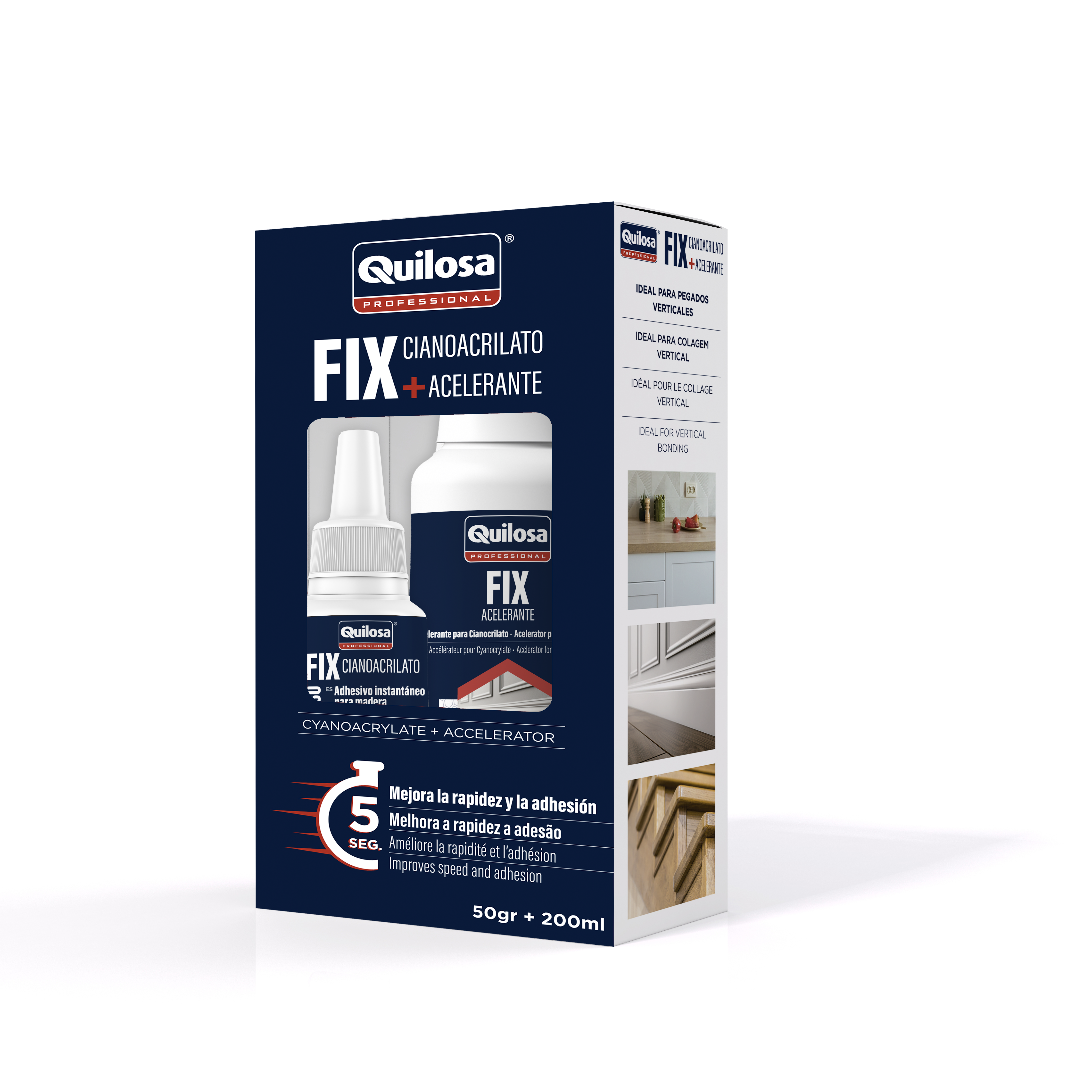 Kit Cola QUILOSA Fix CA-30 50 gr + acelerante 150 ml transparente para papel, vinculación instantánea. Para unir materiales. - 3