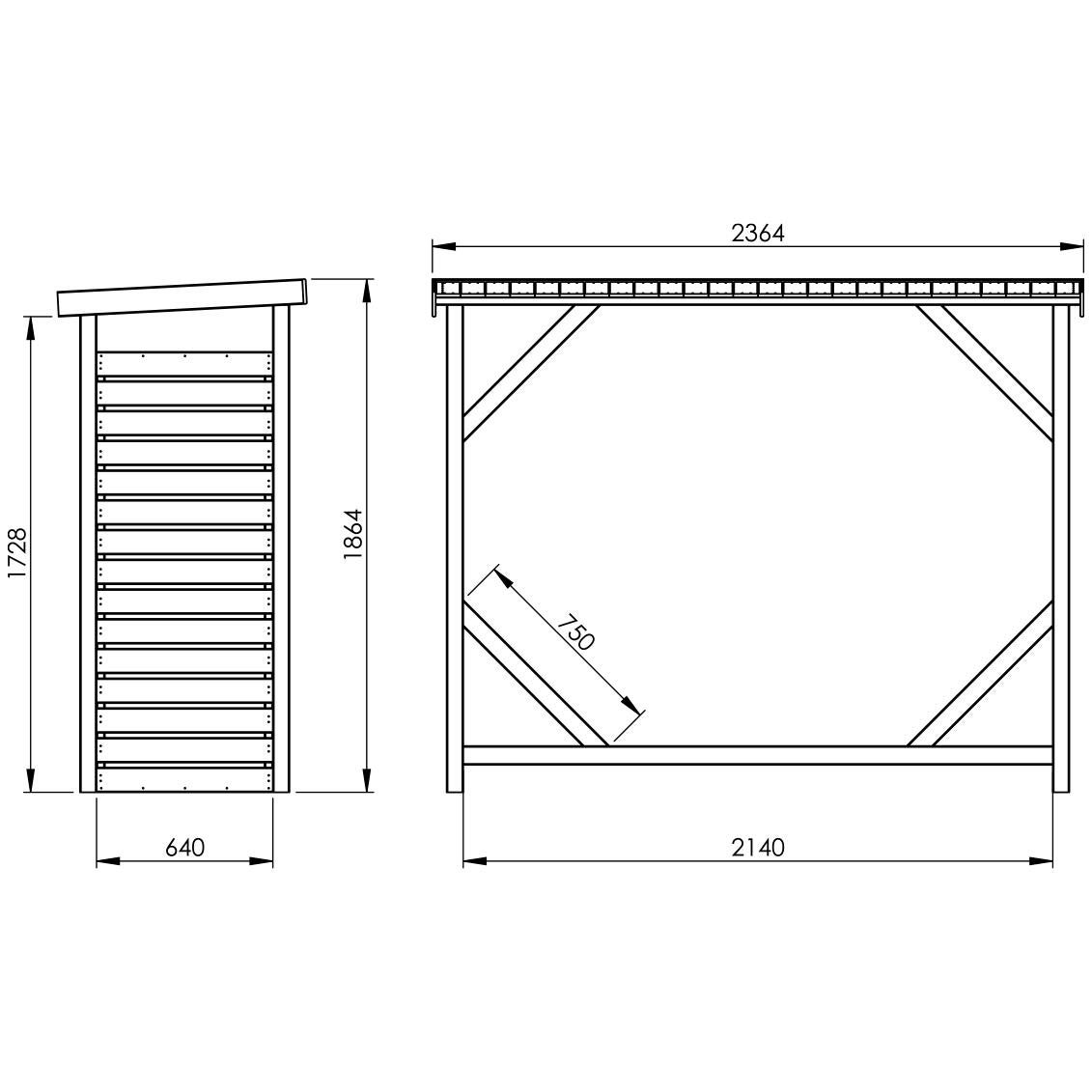 Abri bûches DALLAS, CERLAND, l.236,5 x H.186,5 x P.90,5 cm - 2