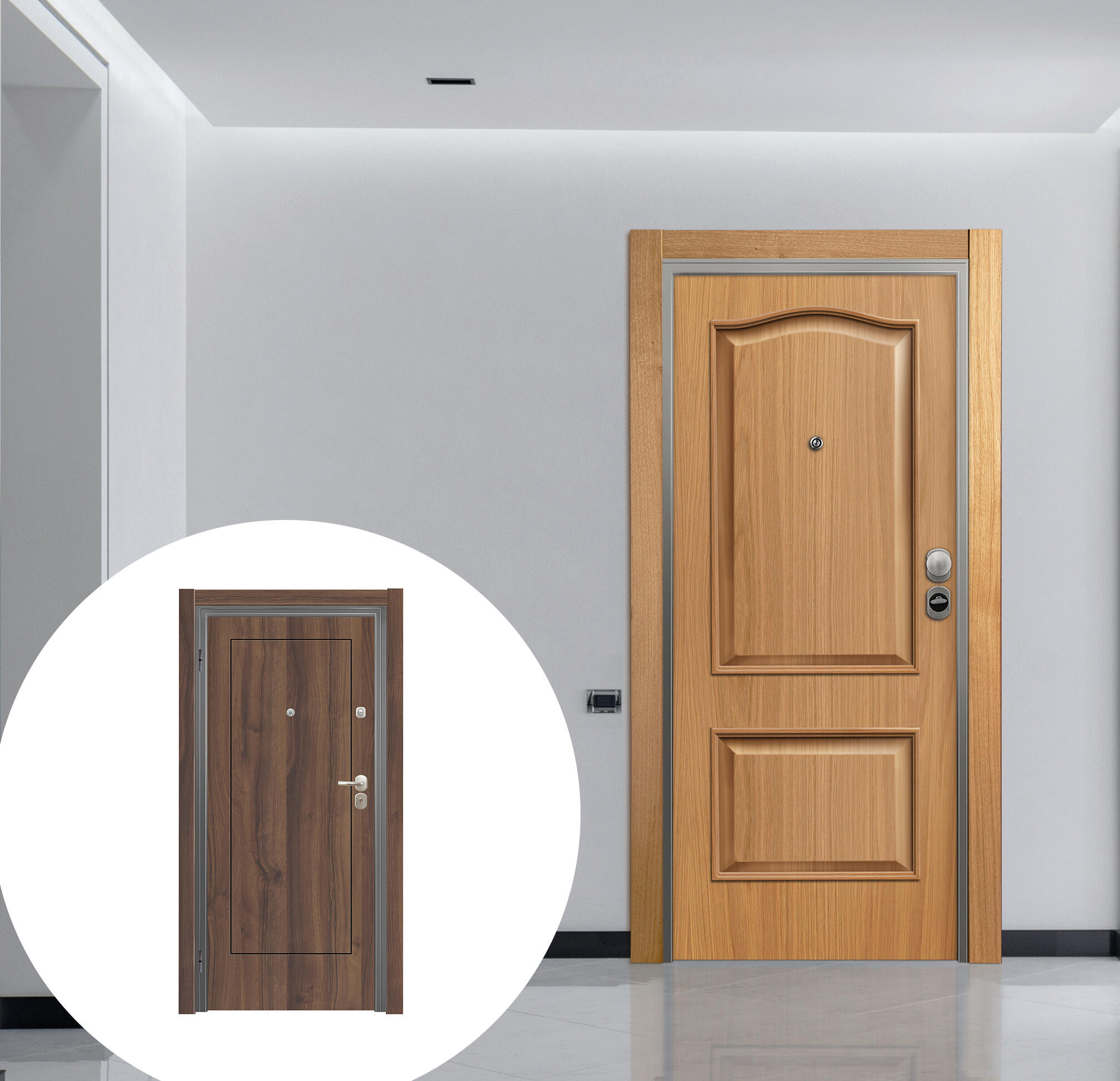 Puerta de entrada acorazada serie omega provenzal roble / interior tacoma clásico nogal apertura derecha 206x92cm