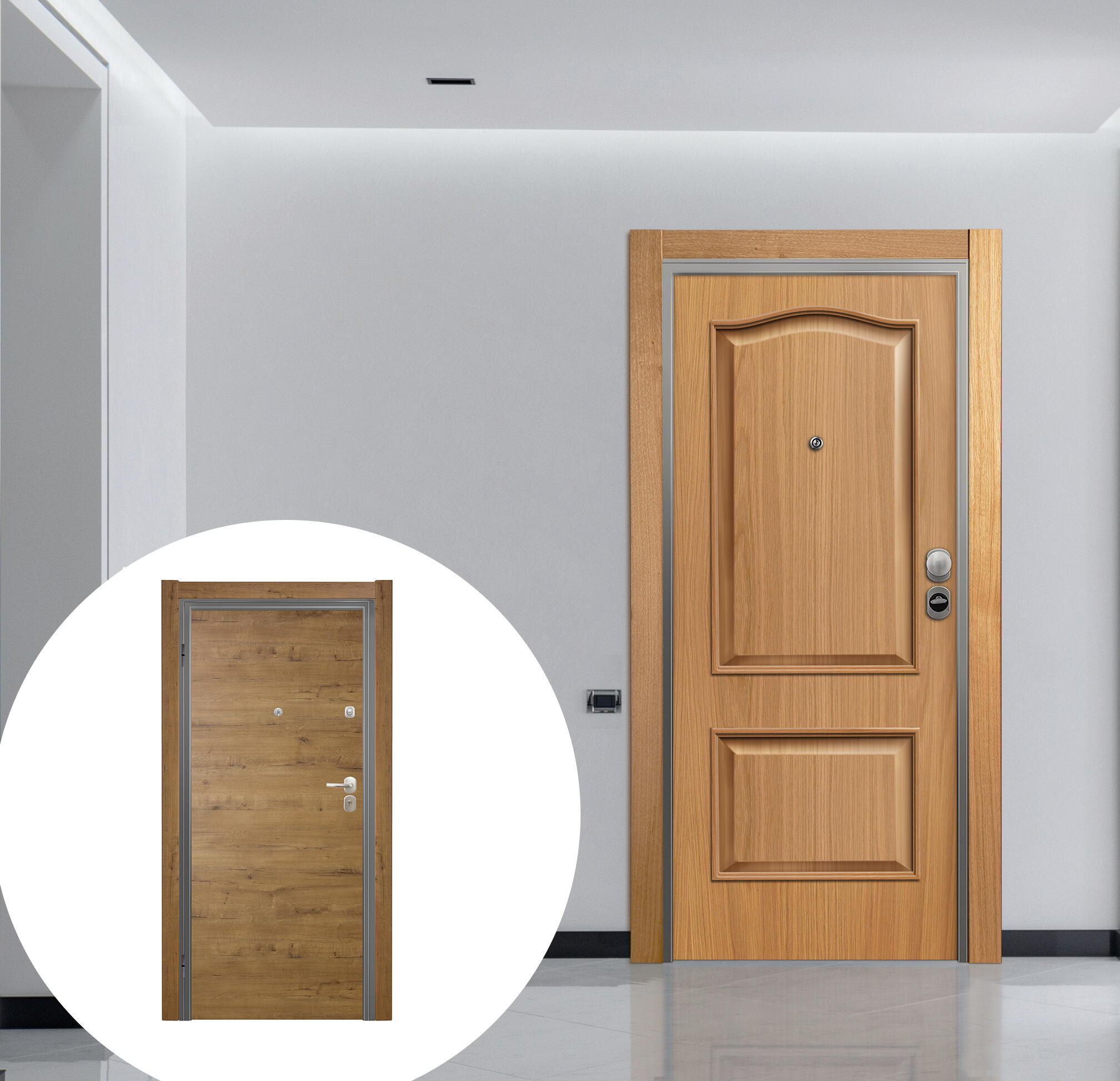 Puerta de entrada acorazada serie omega provenzal roble / interior oslo gold liso roble apertura derecha 206x92cm