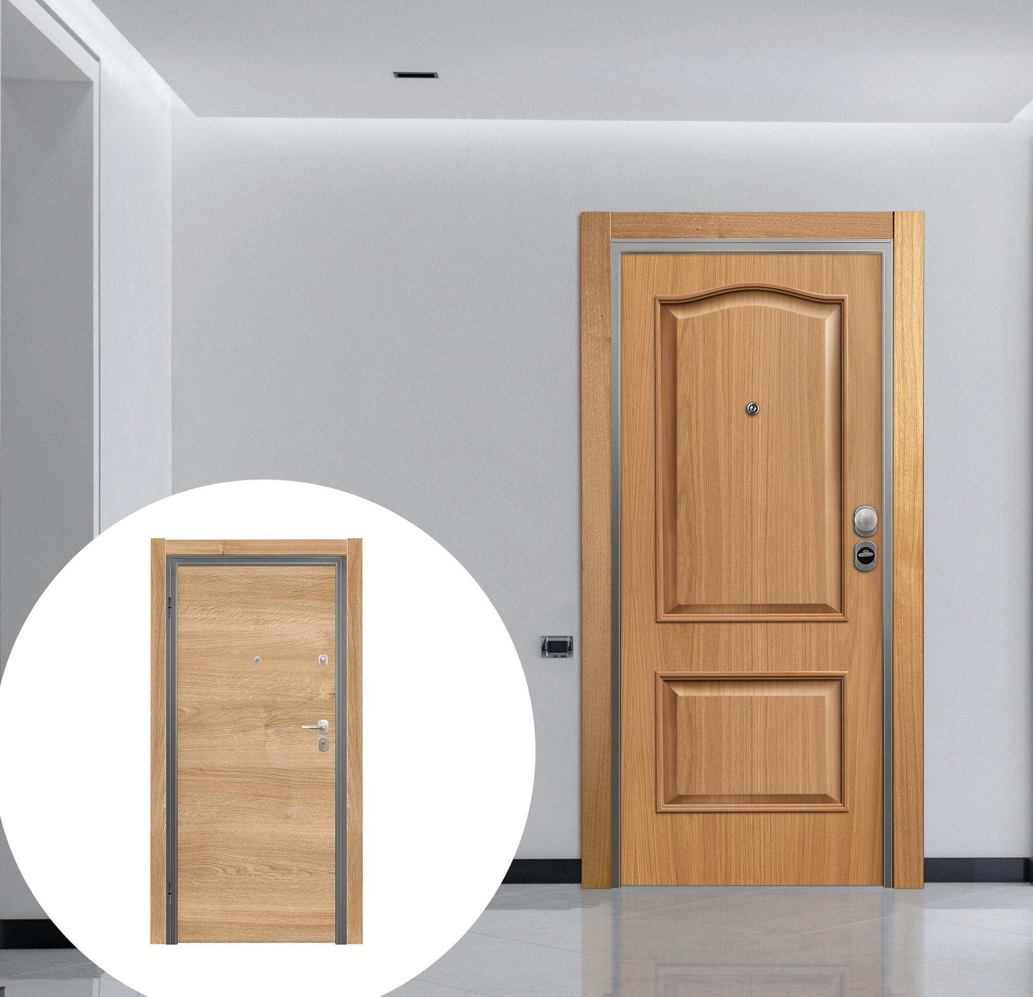 Puerta de entrada acorazada serie omega provenzal roble / interior oslo nature liso roble apertura derecha 206x92cm