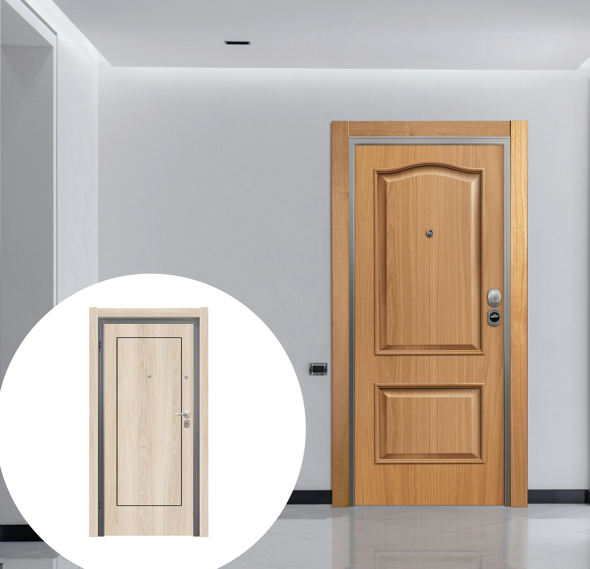Puerta entrada acorazada omega provenzal roble/tacoma crema derecha 206x92cm