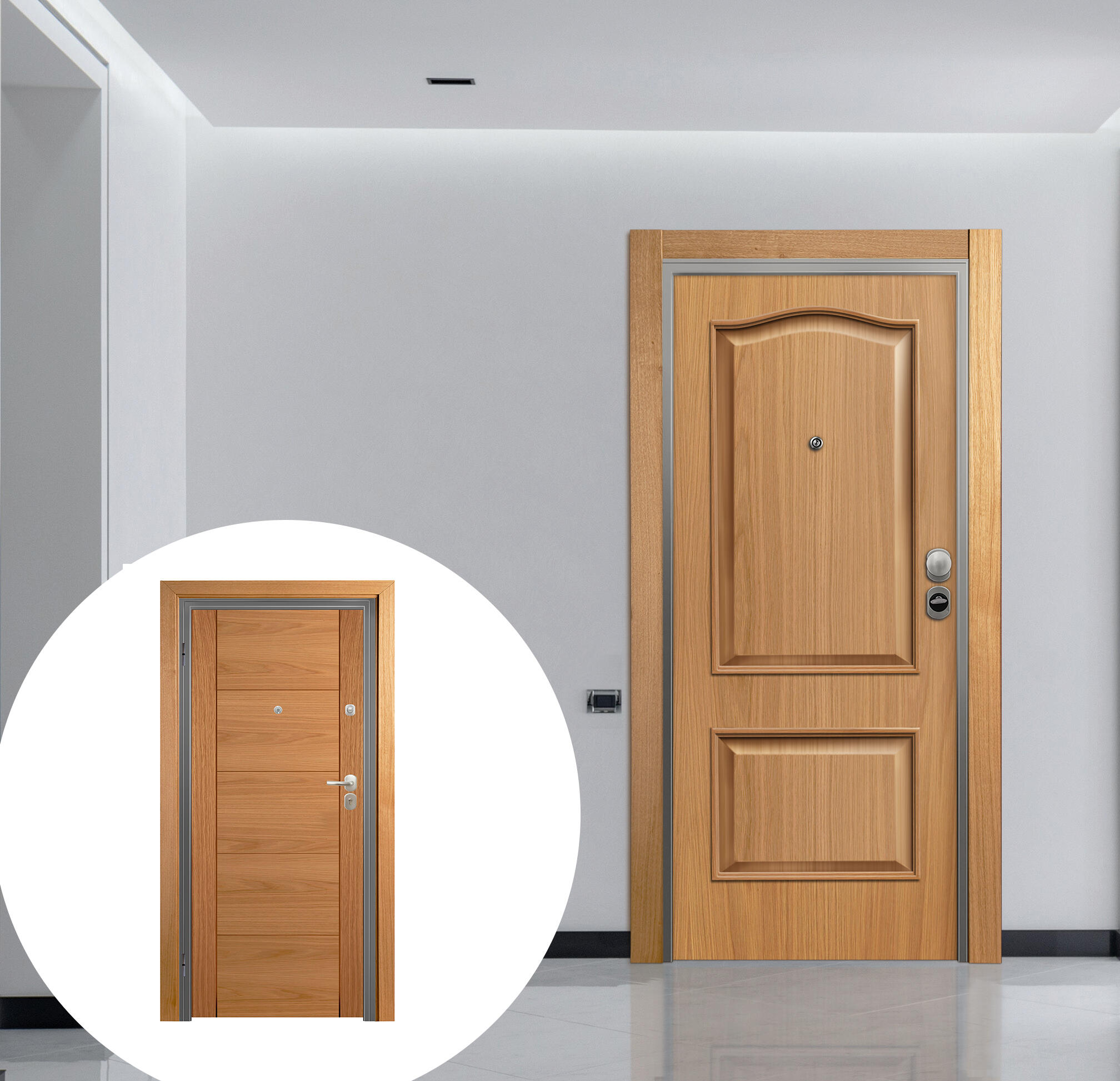 Puerta de entrada acorazada serie omega provenzal roble / interior noruega fresada roble apertura izquierda 206x92cm